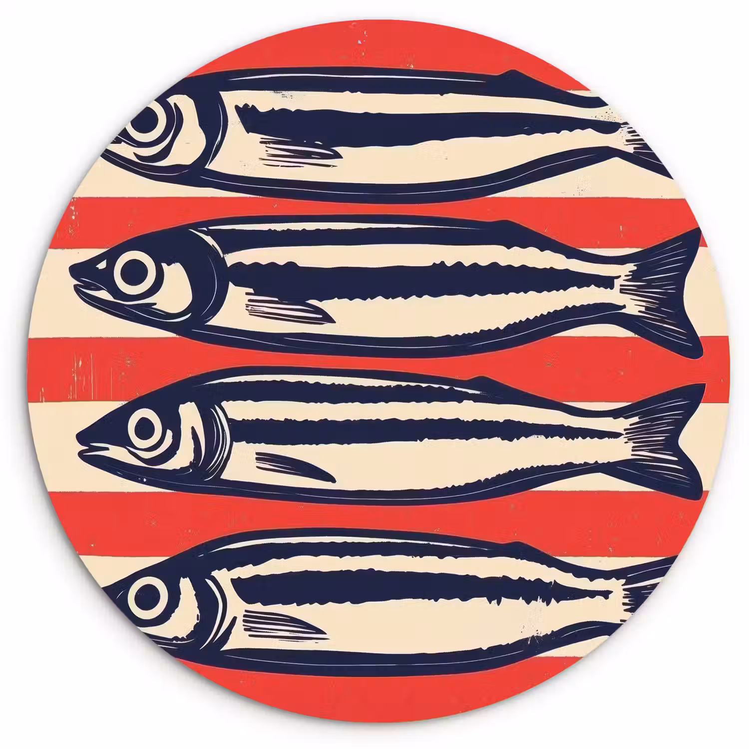 Sardines - Rood en beige strepen Wandcirkel kunststof plaat 5mm dik klein -3d