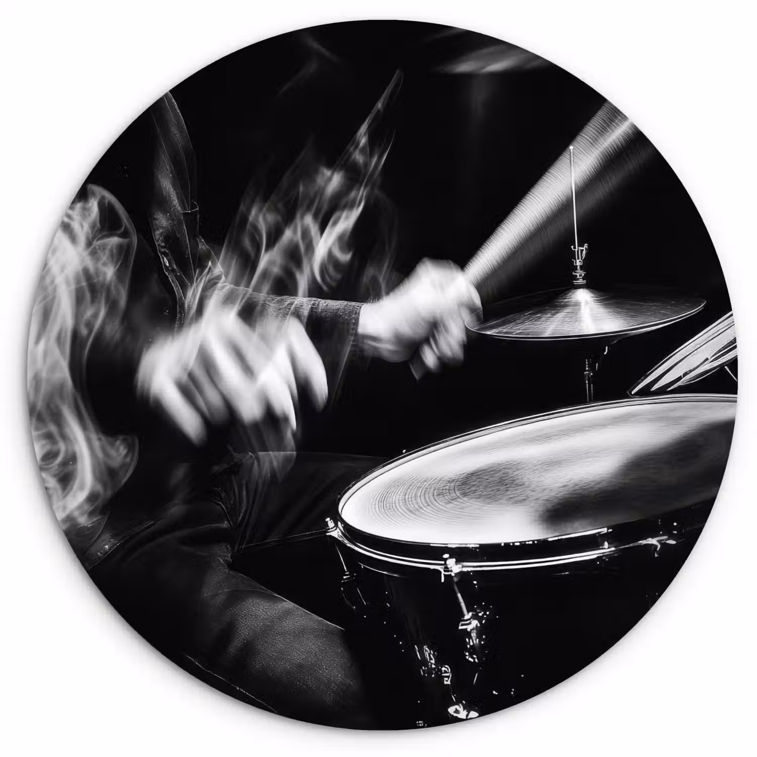 Drummer - Zwart - Drumstel Wandcirkel kunststof plaat 5mm dik klein -3d