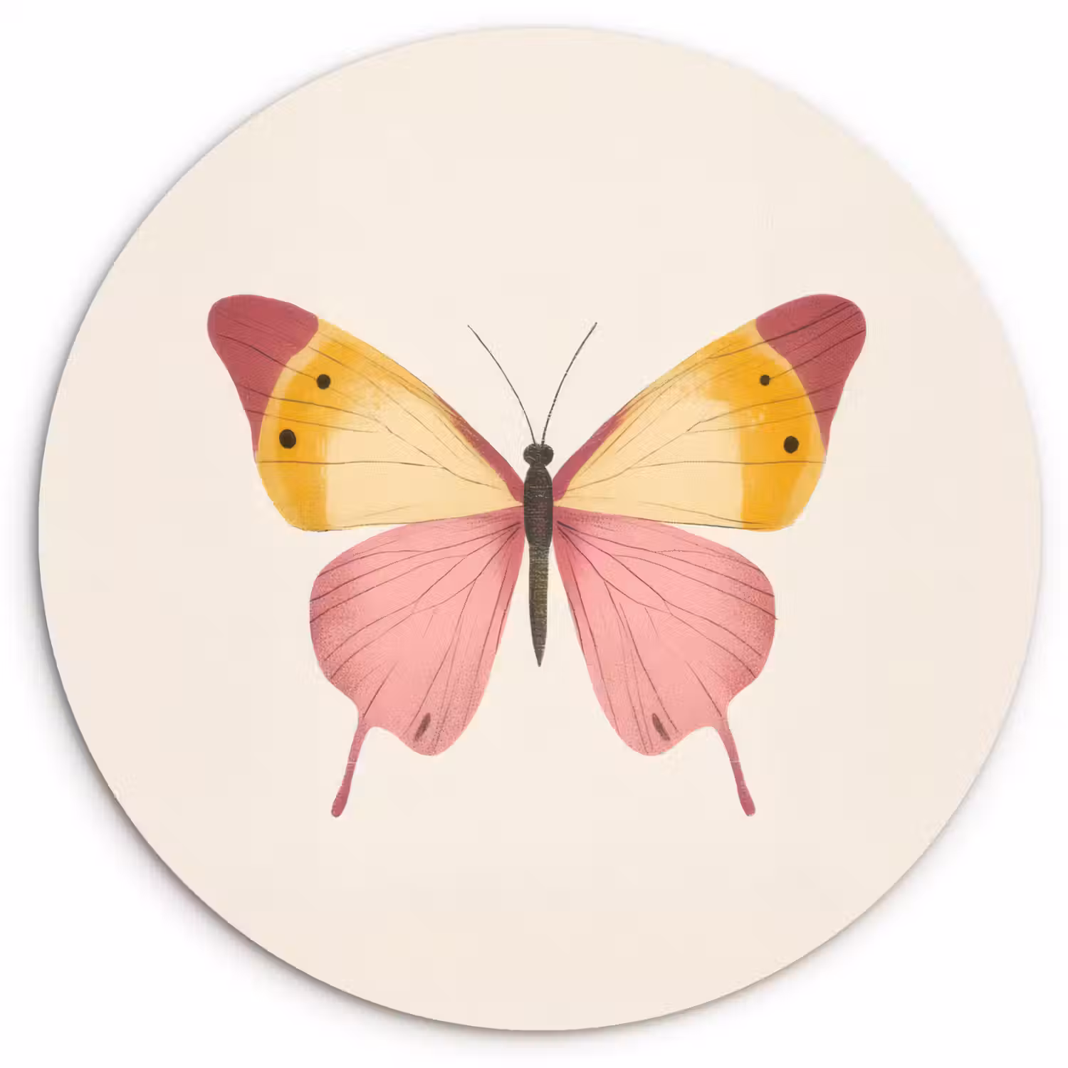 Vlinder - Illustratie - Roze Wandcirkel kunststof plaat 5mm dik klein -3d