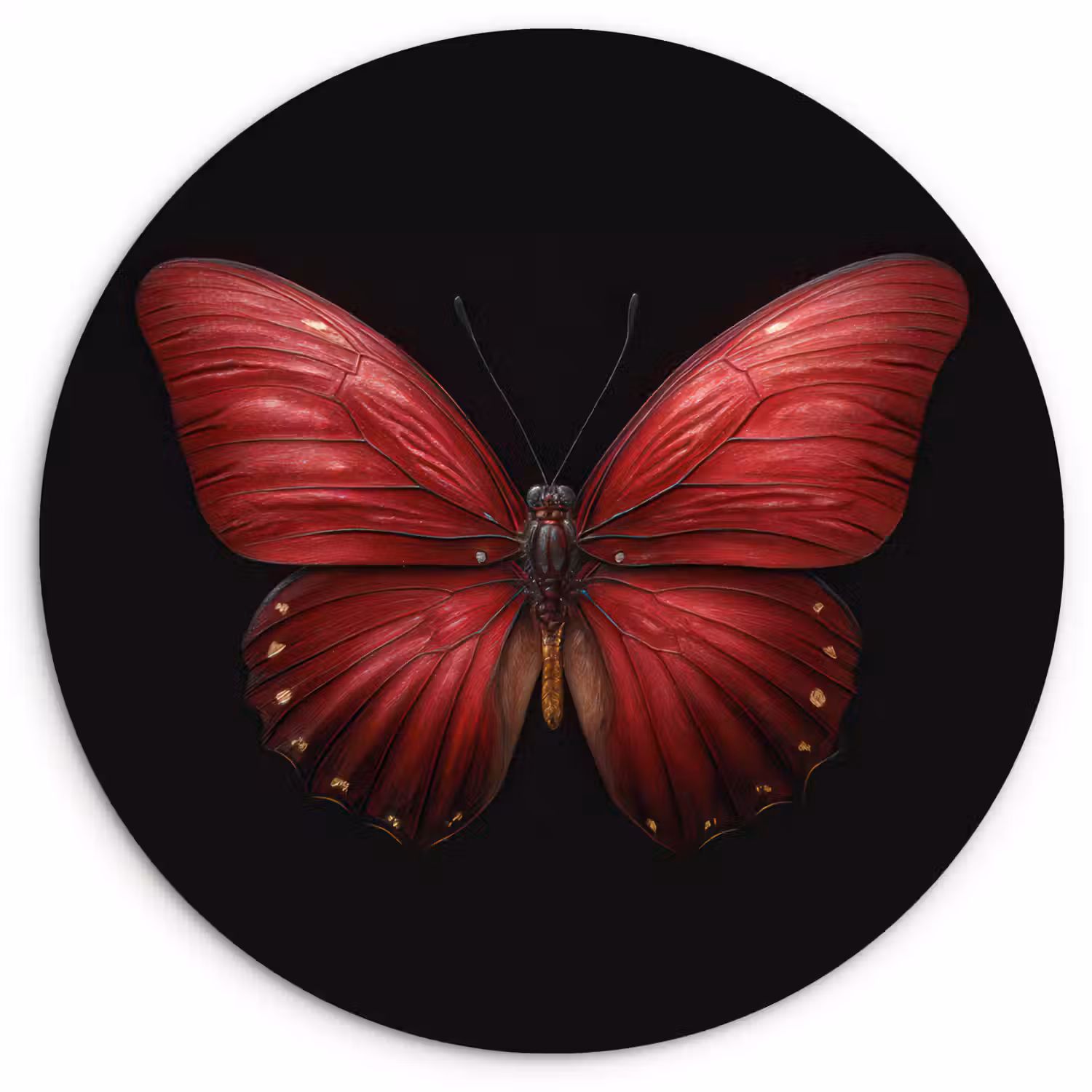 Vlinder - Rood - Minimalistisch Wandcirkel kunststof plaat 5mm dik klein -3d
