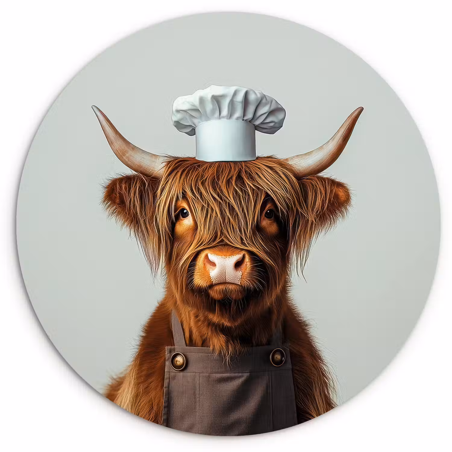 Schotse Hooglander - Bruin - Hoorns - Kokskleding Wandcirkel kunststof plaat 5mm dik klein -3d