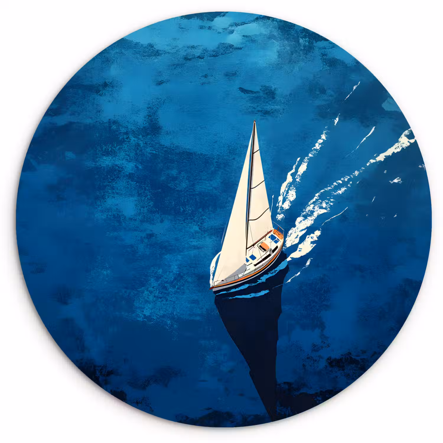 Zeilboot - Water - Abstract - Schaduw Wandcirkel kunststof plaat 5mm dik klein -3d