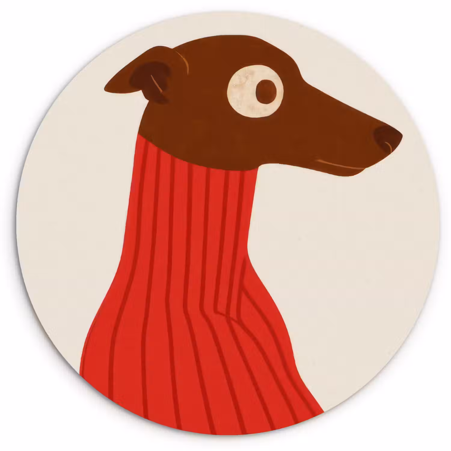 Silhouet - Hond - Trui - Rood Wandcirkel kunststof plaat 5mm dik klein -3d