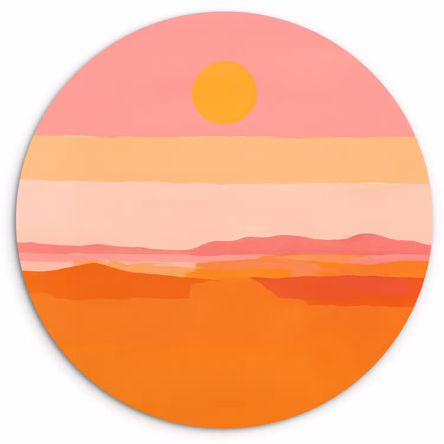Zon - Abstract - Landschap - Oranje Wandcirkel kunststof plaat 5mm dik klein -3d