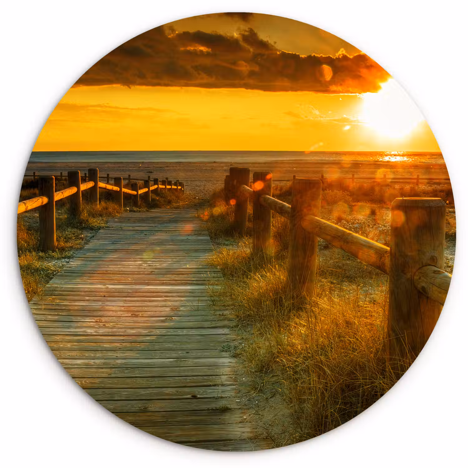 Zon - Strand - Duin - Horizon - Gras - Pad - Oranje Wandcirkel kunststof plaat 5mm dik klein -3d