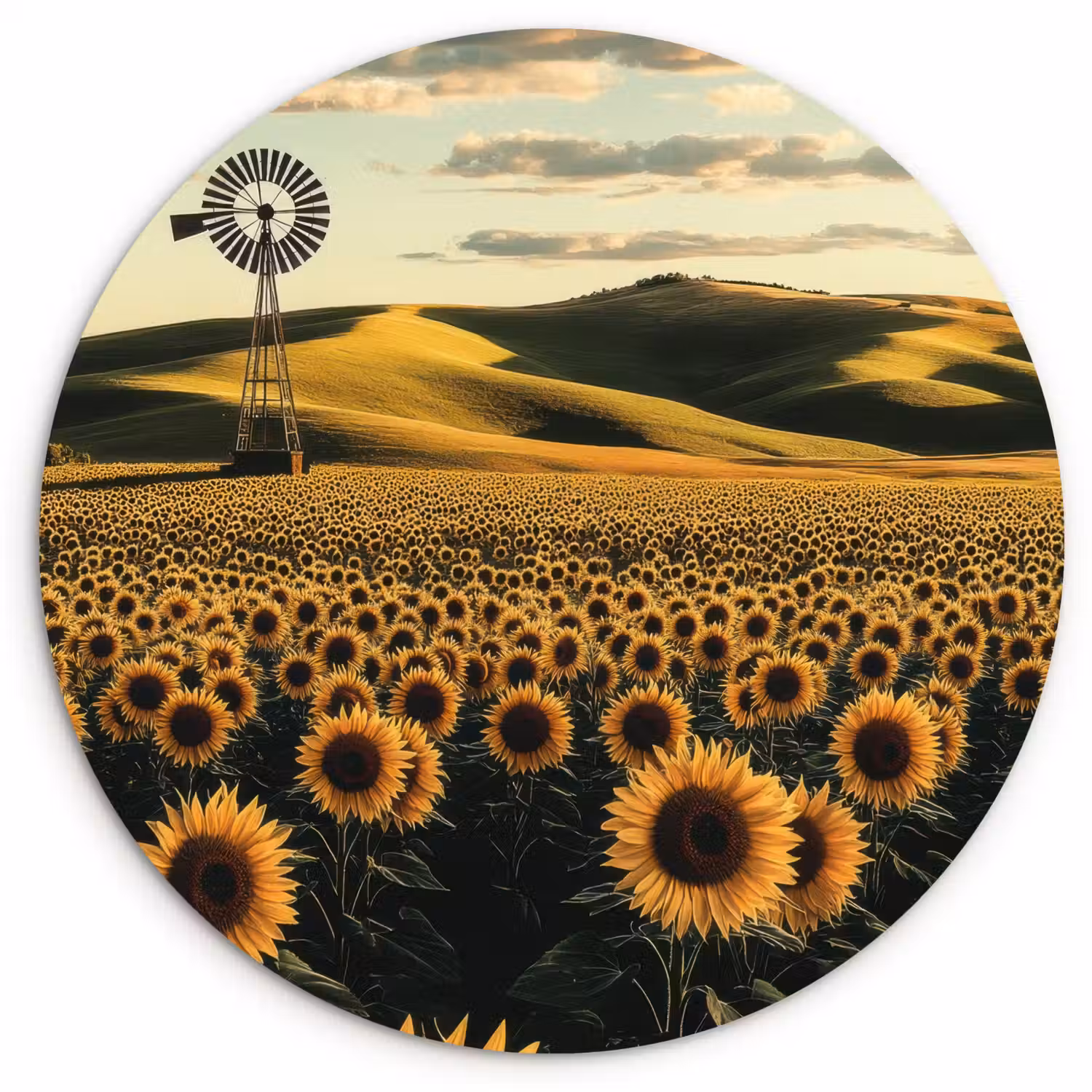 Zonnebloem - Veld - Windmolen Wandcirkel kunststof plaat 5mm dik klein -3d