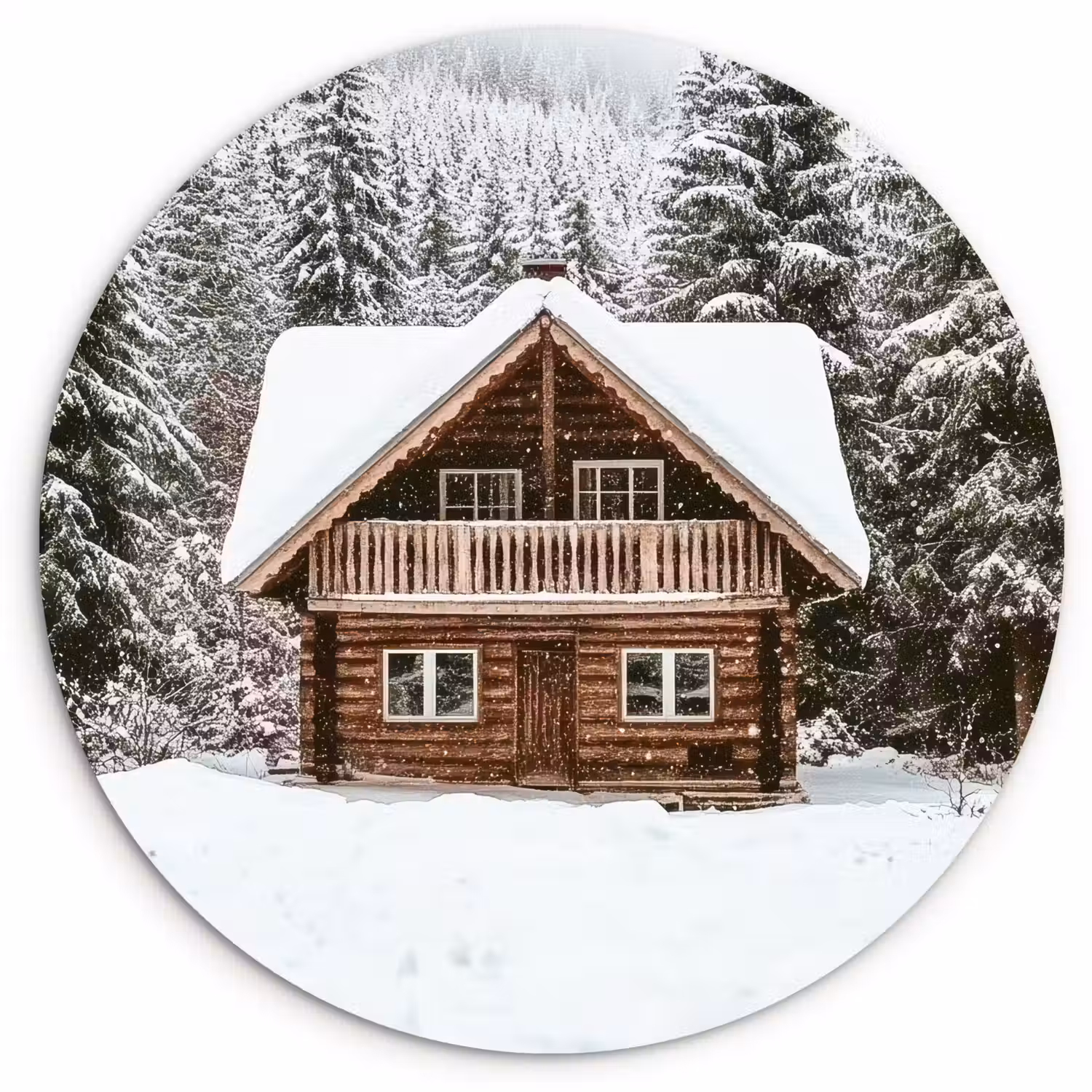 Huis - Bos - Winter - Natuur - Sneeuw Wandcirkel kunststof plaat 5mm dik klein -3d