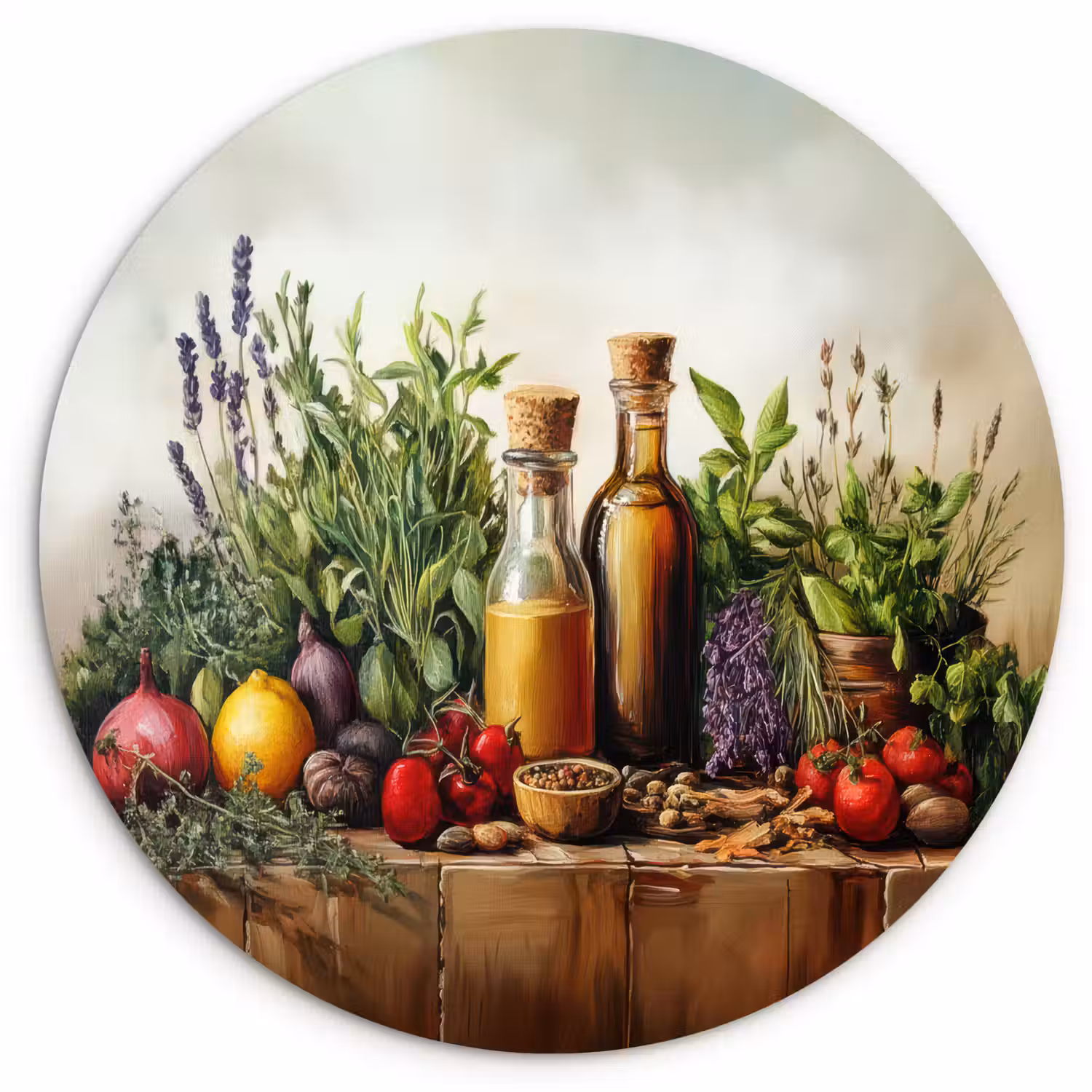 Stilleven - Kruiden - Specerijen - Fruit - Kleurrijk Wandcirkel kunststof plaat 5mm dik klein -3d