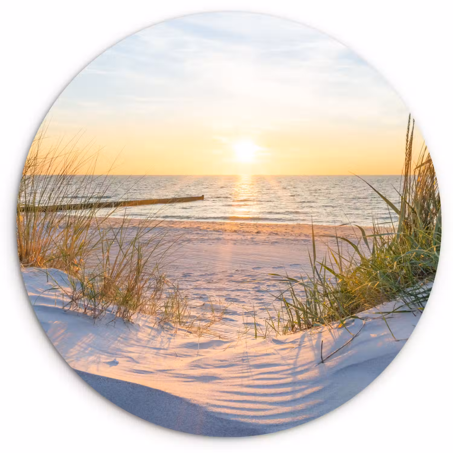 Strand - Zon - Duin - Gras - Zand - Horizon Wandcirkel kunststof plaat 5mm dik klein -3d