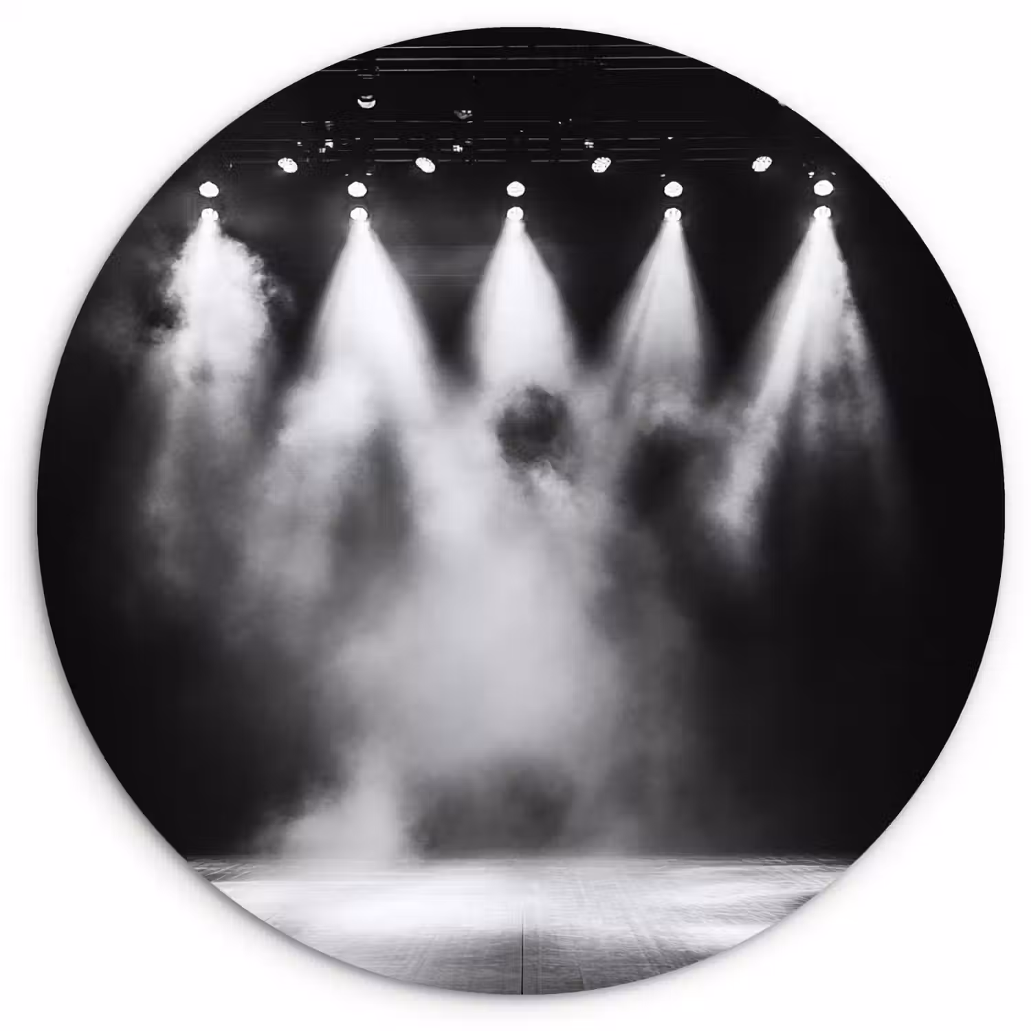 Theaterzaal - Mist - Spotlights - Zwart Wandcirkel kunststof plaat 5mm dik klein -3d