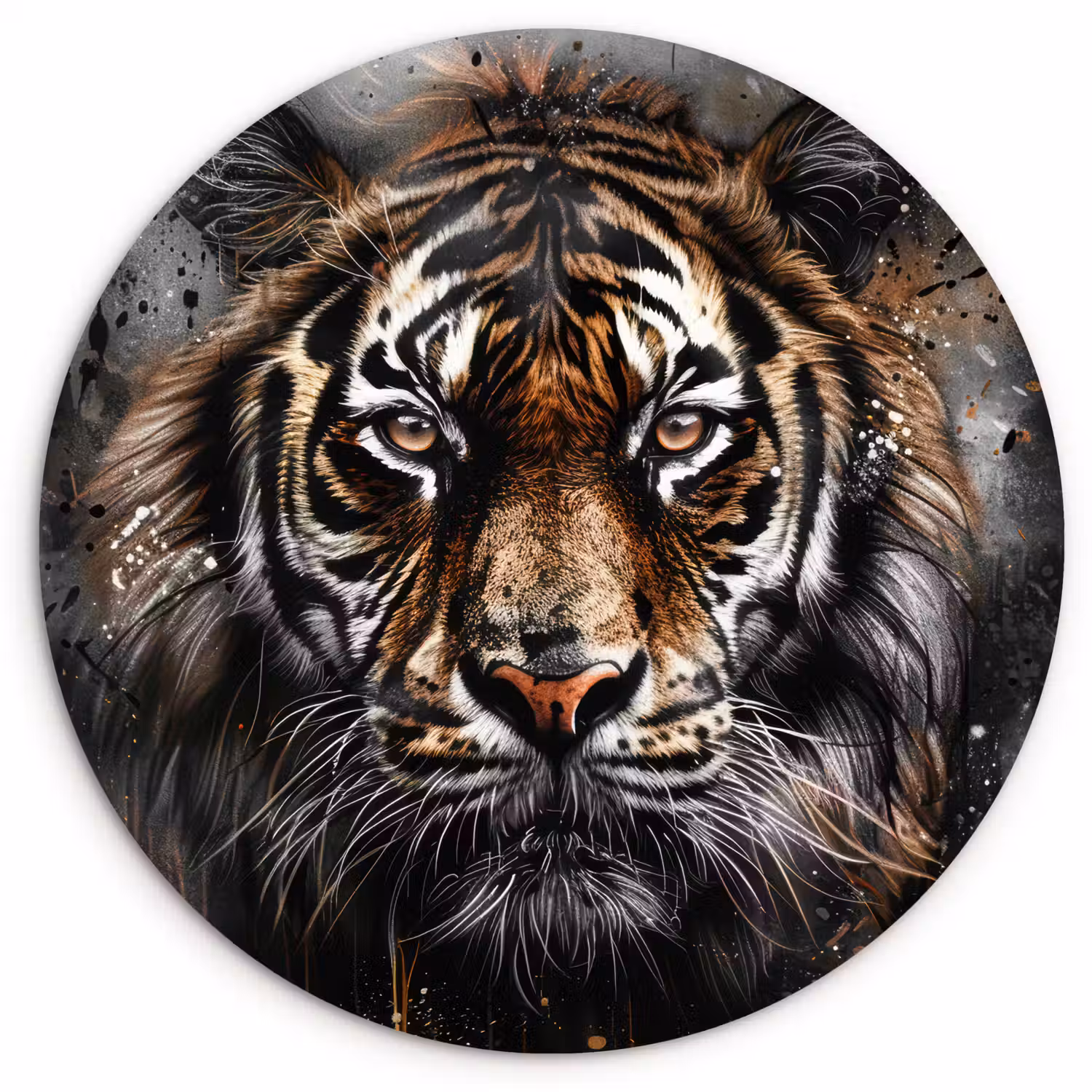 Tijger - Dieren - Portret - Luxe - Zwart Wandcirkel kunststof plaat 5mm dik klein -3d