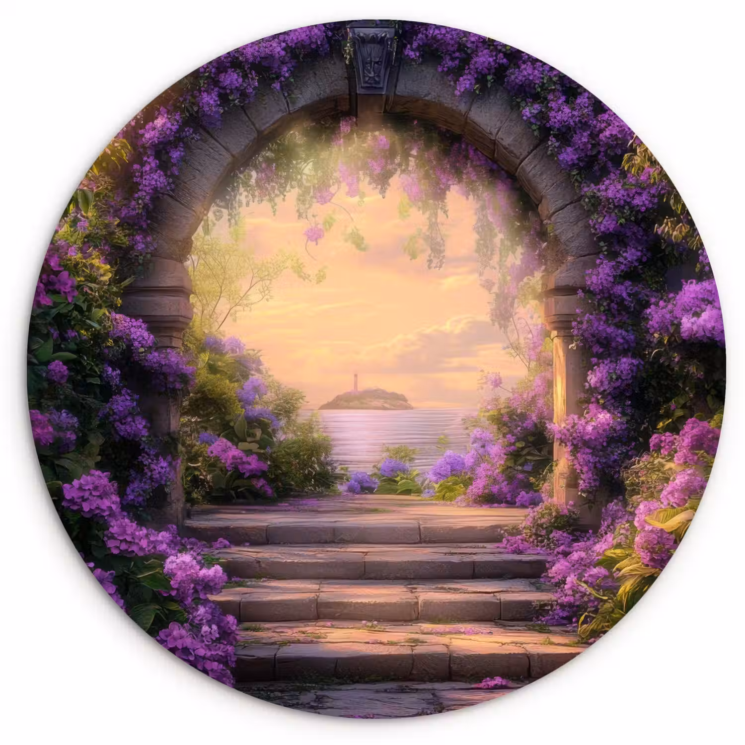 Poort - Paars - Bloemen Wandcirkel kunststof plaat 5mm dik klein -3d