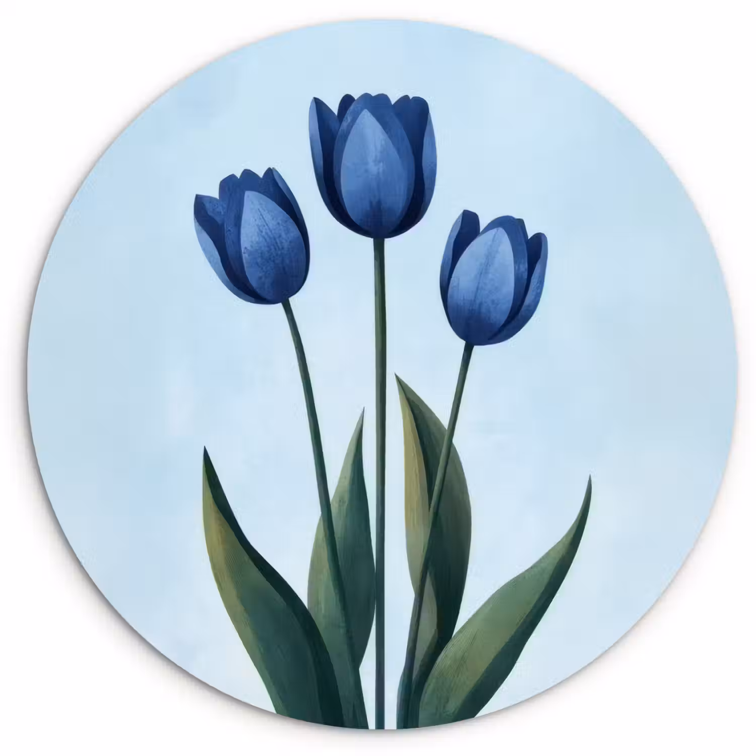 Tulpen - Blauw - Bladeren Wandcirkel kunststof plaat 5mm dik klein -3d