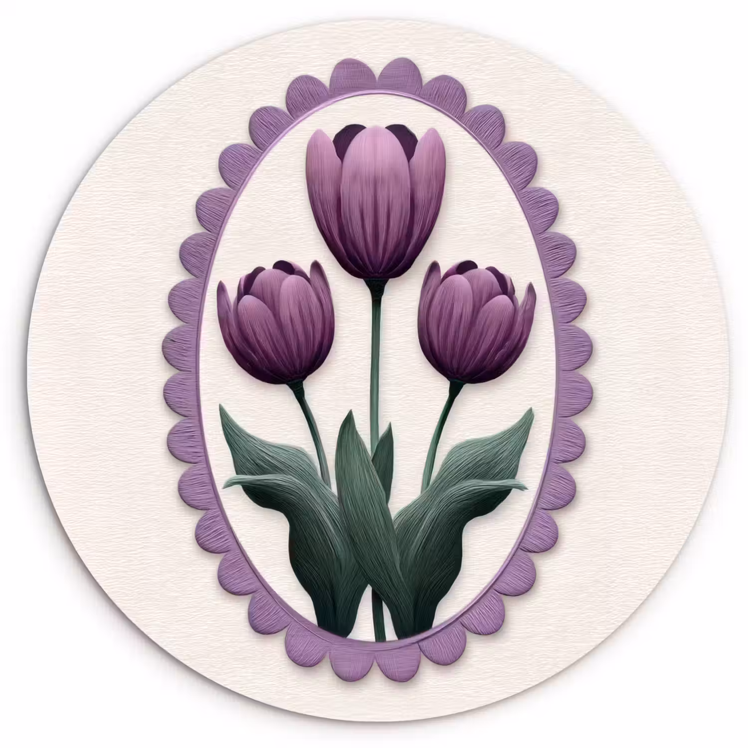 Tulpen - Paars - Lijst - Bladeren Wandcirkel kunststof plaat 5mm dik klein -3d