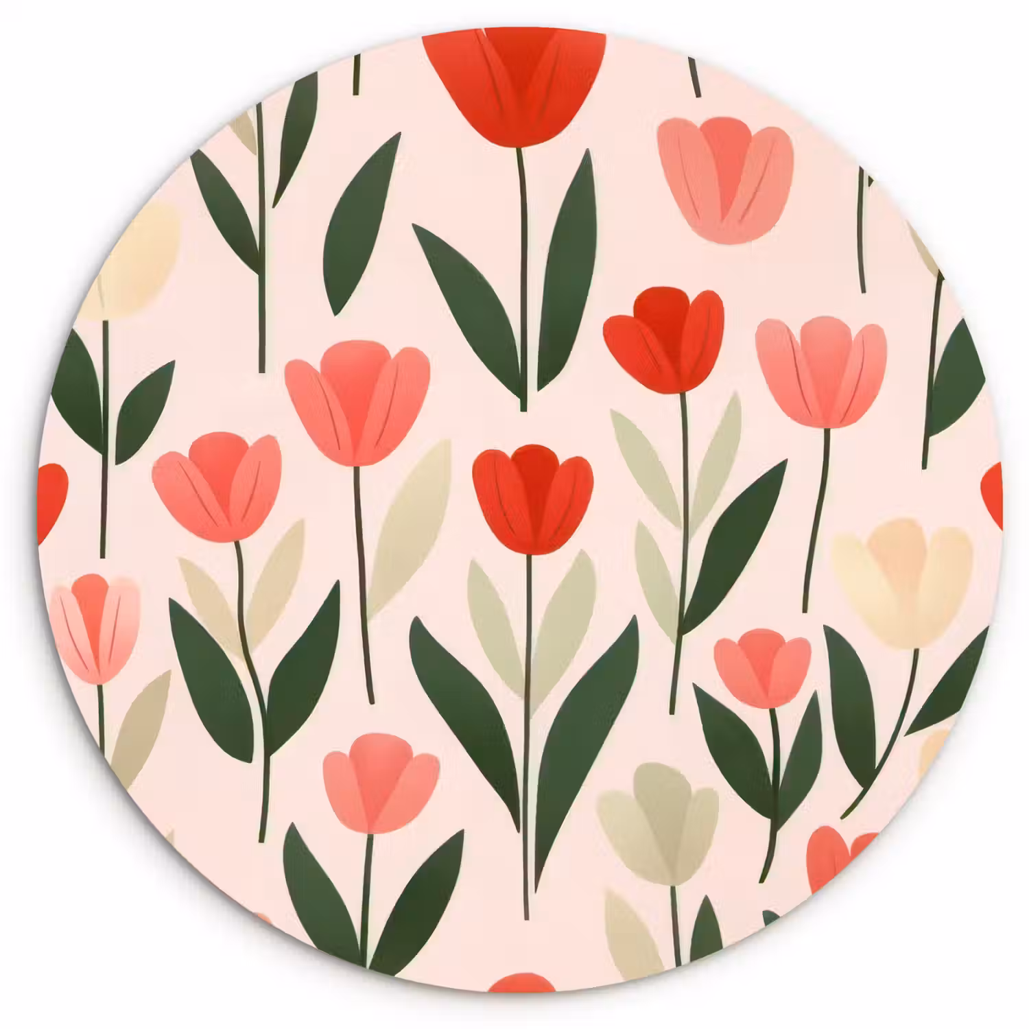 Tulpen - Modern - Roze Wandcirkel kunststof plaat 5mm dik klein -3d