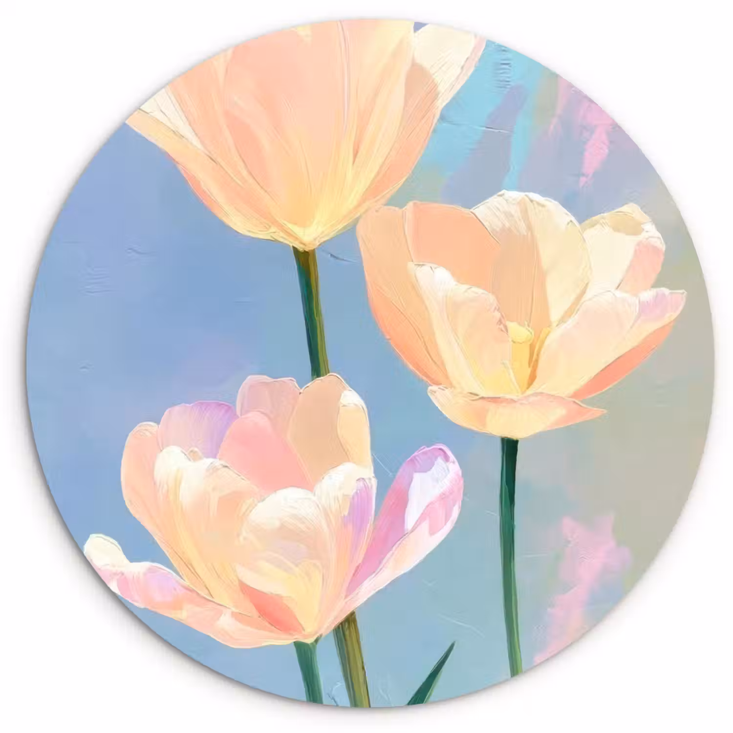 Tulpen - Roze accenten - Blauw Wandcirkel kunststof plaat 5mm dik klein -3d
