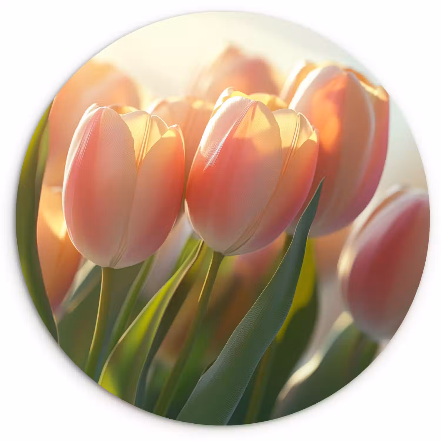 Tulpen - Roze - Zonnestralen Wandcirkel kunststof plaat 5mm dik klein -3d