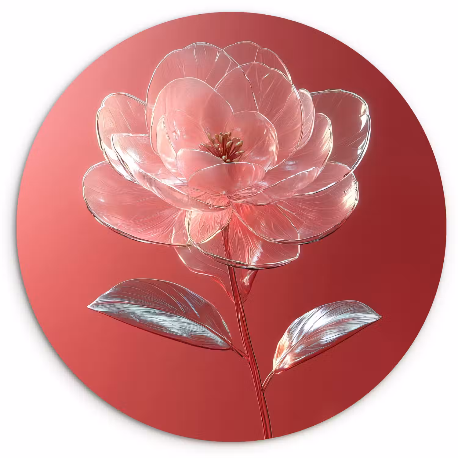 Sierlijk - Bloem - Roze - Glazen Wandcirkel kunststof plaat 5mm dik klein -3d