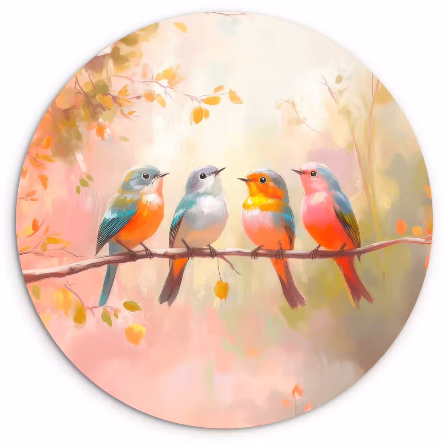 Vogels - Kleurrijk - Tak Wandcirkel kunststof plaat 5mm dik klein -3d