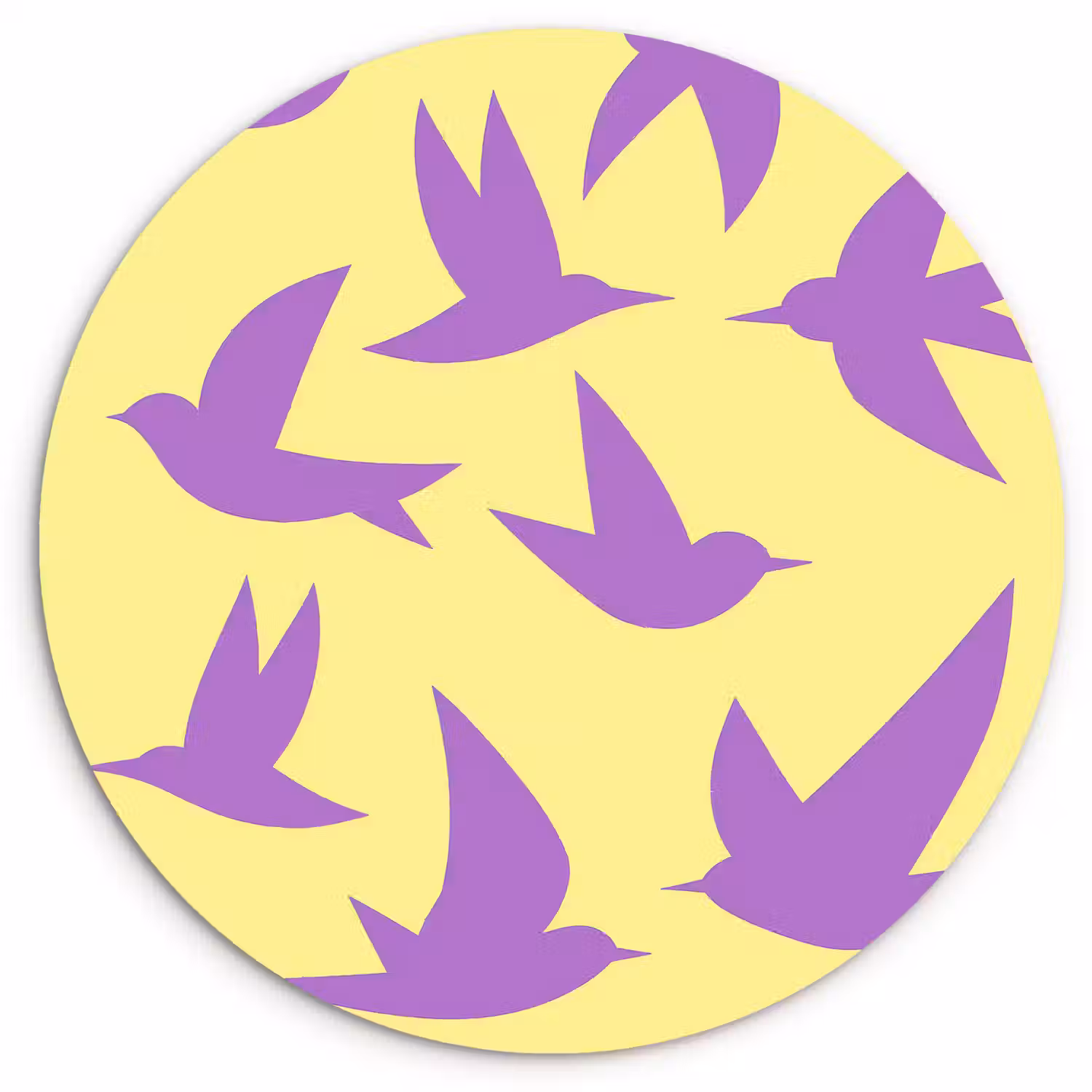 Vogels - Cirkel - Geel - Beweging Wandcirkel kunststof plaat 5mm dik klein -3d