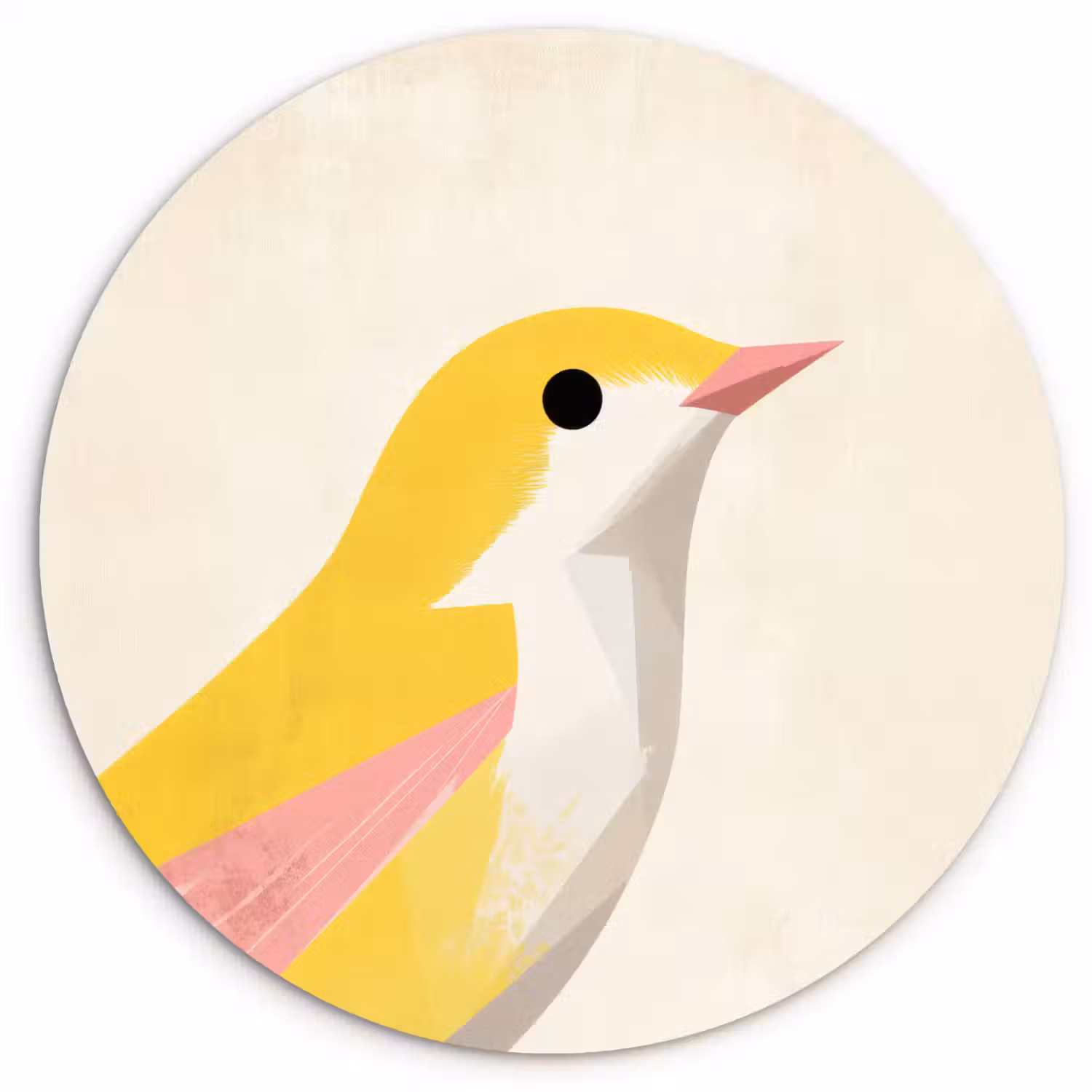 Vogel - Minimalistisch - Geel Wandcirkel kunststof plaat 5mm dik klein -3d