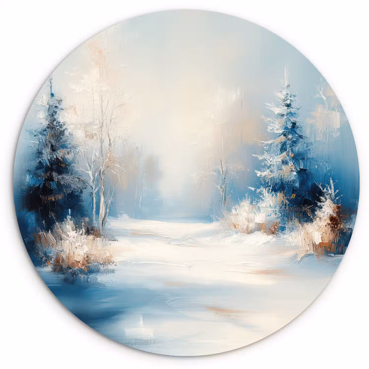 Bos - Winter - Natuur - Abstract - Sneeuw Wandcirkel kunststof plaat 5mm dik klein -3d