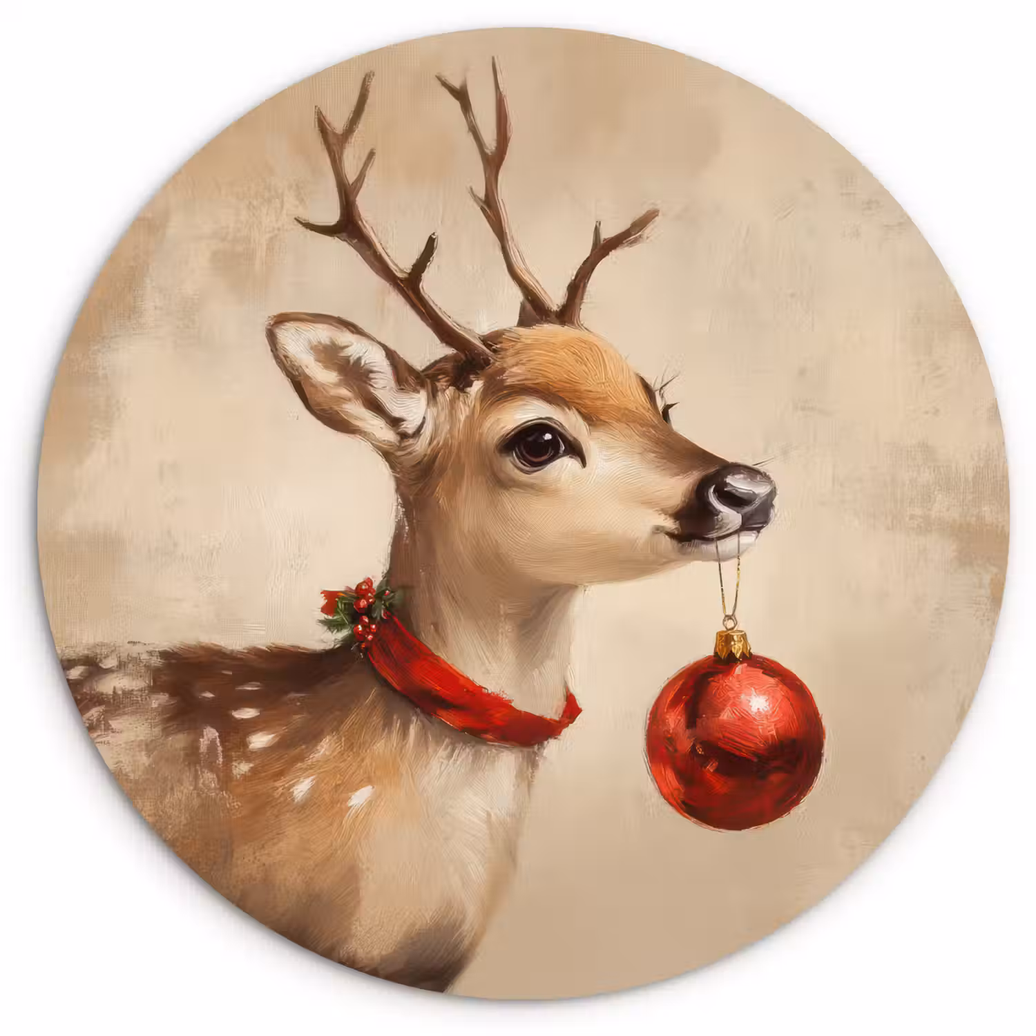 Kerst - Hert - Gewei - Kerstbal - Rendier Wandcirkel kunststof plaat 5mm dik klein -3d