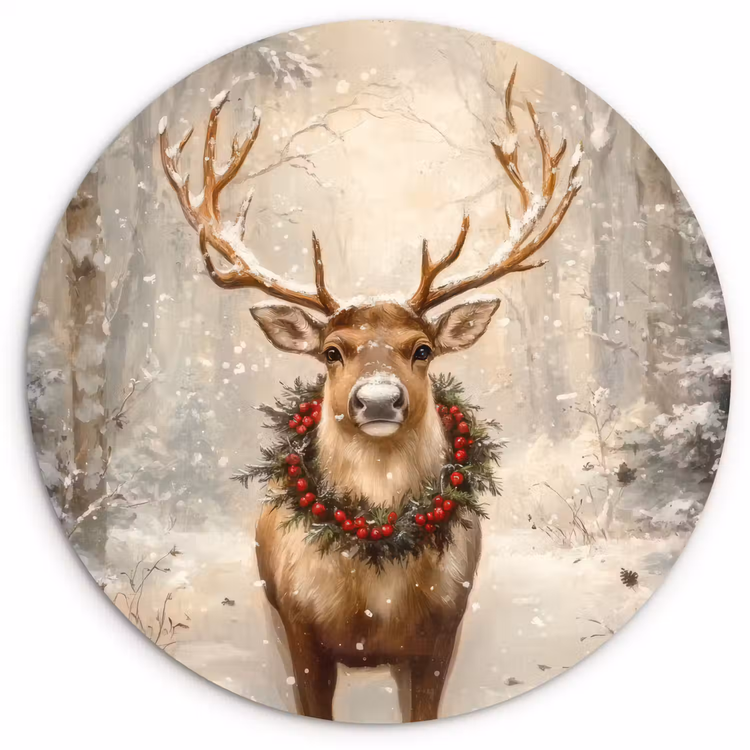 Kerst - Rendier - Winter - Krans Wandcirkel kunststof plaat 5mm dik klein -3d