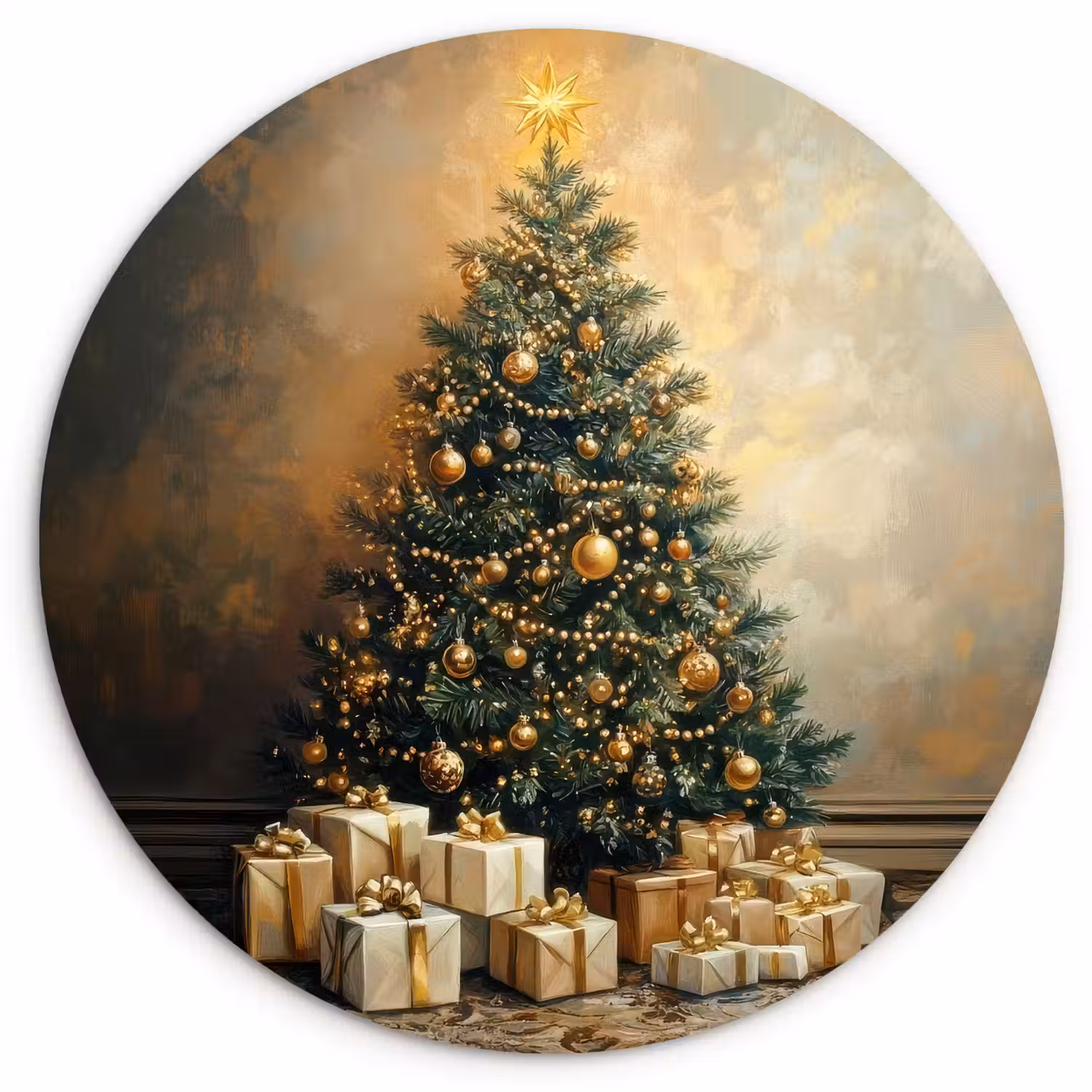 Kerstboom - Cadeaus - Goud Wandcirkel kunststof plaat 5mm dik klein -3d