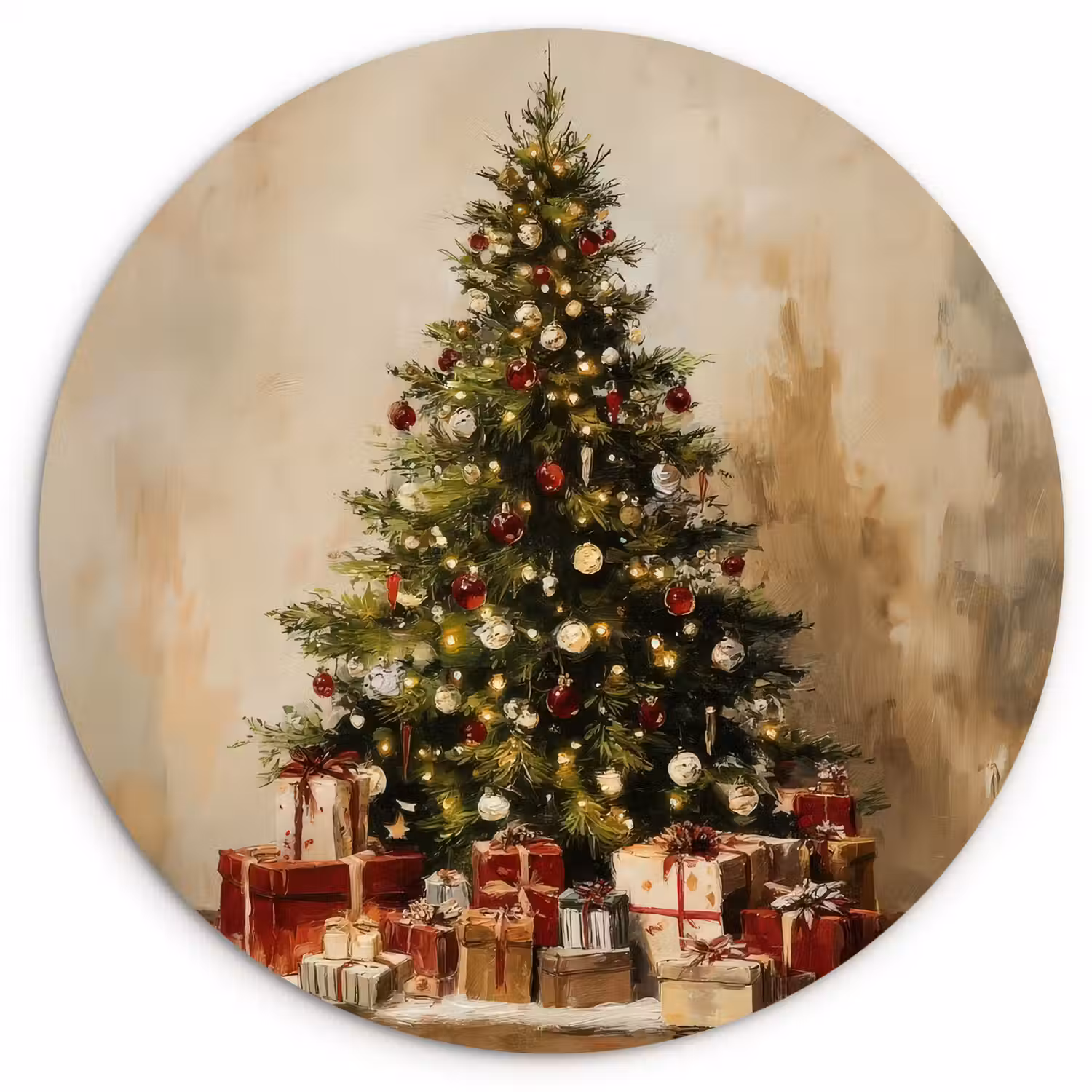 Kerstboom - Versierd - Kleurrijk Wandcirkel kunststof plaat 5mm dik klein -3d