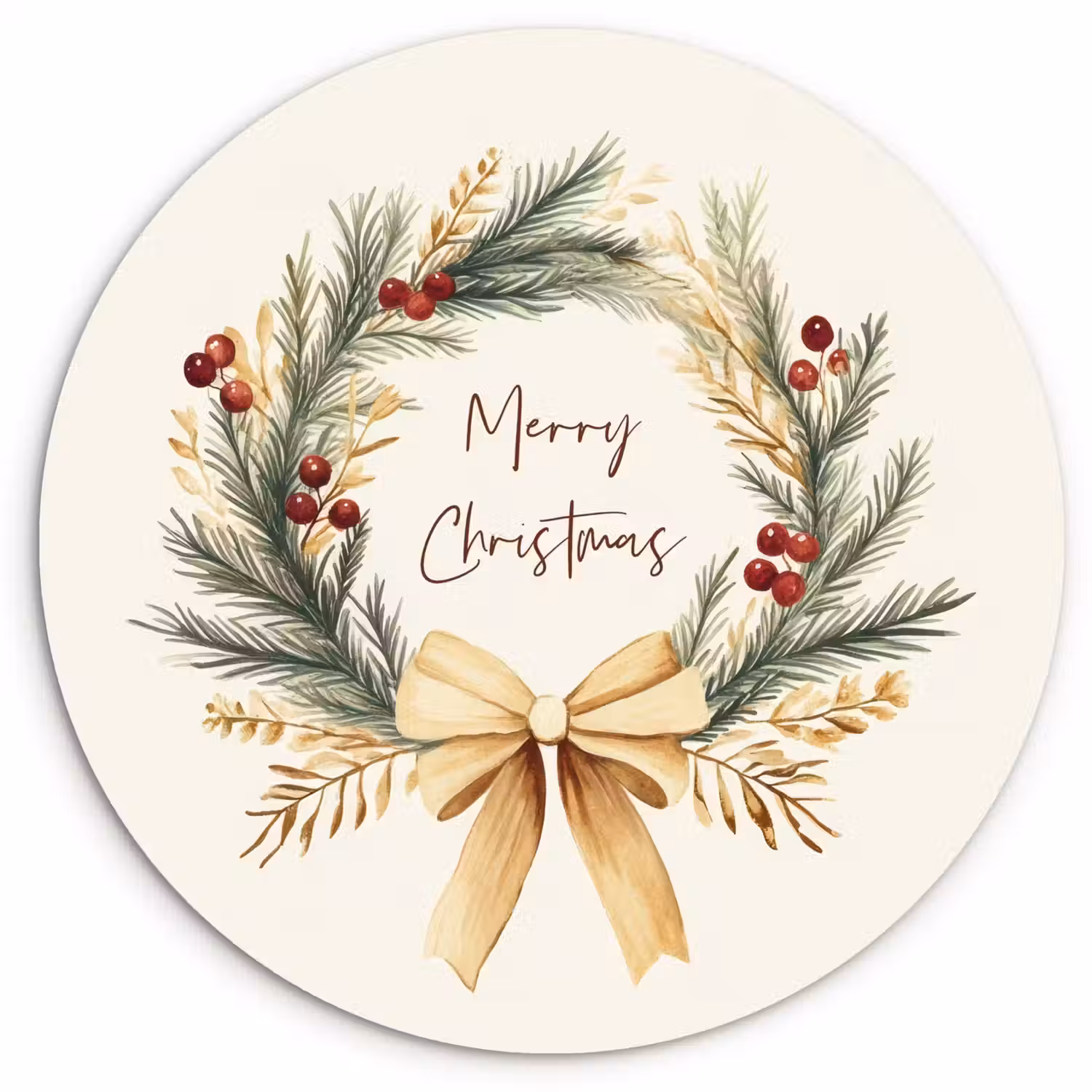 Kerstkrans - Kerst - Goud - Beige Wandcirkel kunststof plaat 5mm dik klein -3d
