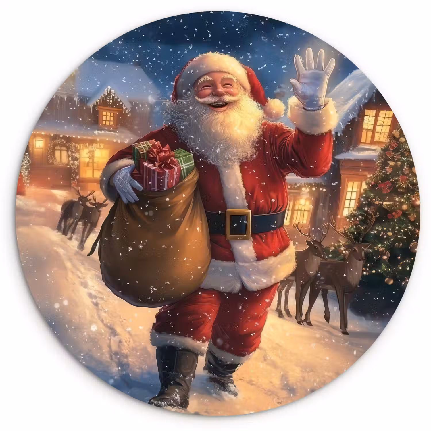 Kerstman - Dorp - Hert - Donker Wandcirkel kunststof plaat 5mm dik klein -3d