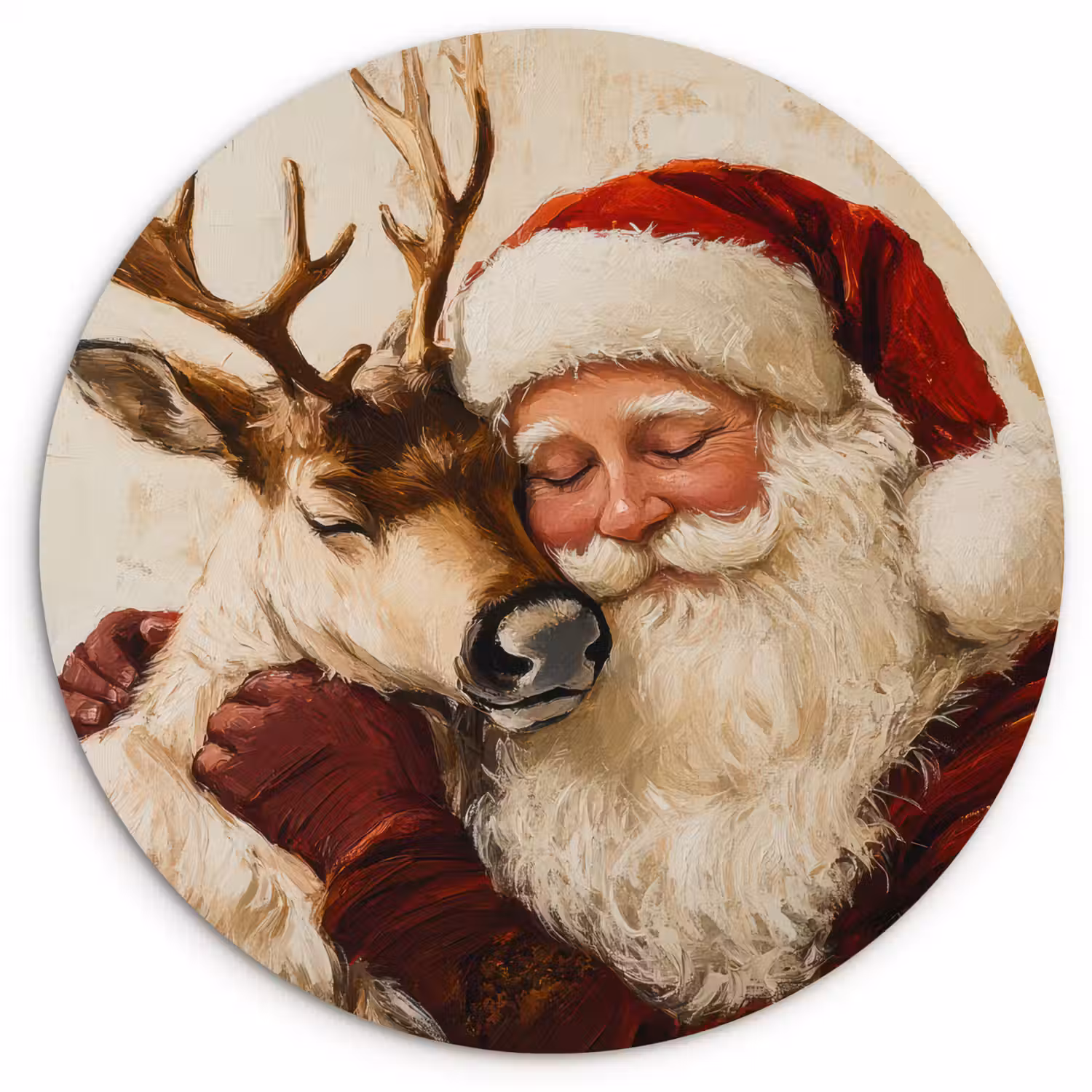 Kerstman - Rendier - Kerst - Christmas Wandcirkel kunststof plaat 5mm dik klein -3d