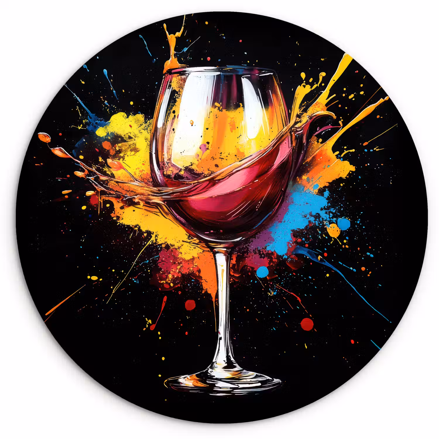 Wijn - Glas - Graffiti - Borrel - Rood - Verf Wandcirkel kunststof plaat 5mm dik klein -3d