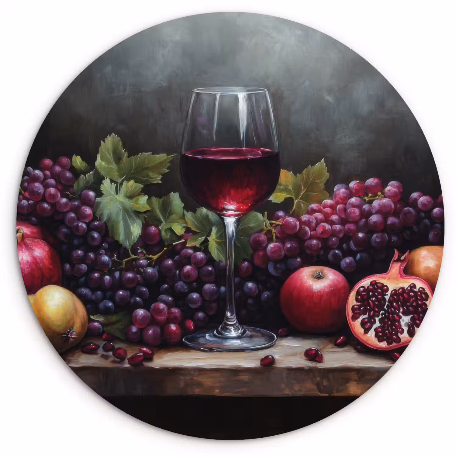 Wijn - Fruit - Stilleven Wandcirkel kunststof plaat 5mm dik klein -3d