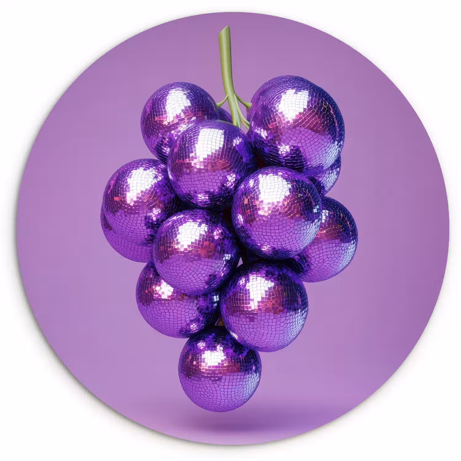 Druif - Disco - Glitter - Paars Wandcirkel kunststof plaat 5mm dik klein -3d