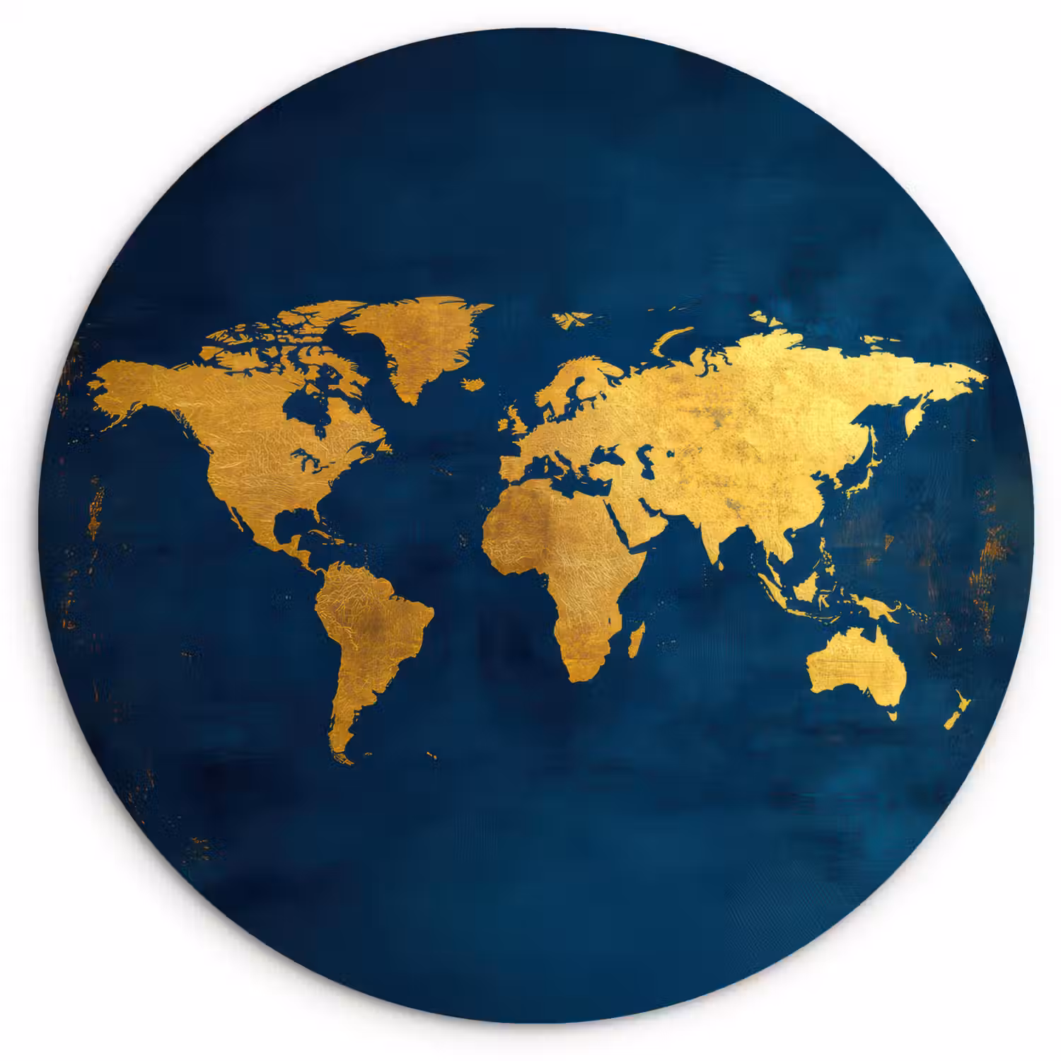 Wereldkaart - Goud - Donkerblauw Wandcirkel kunststof plaat 5mm dik klein -3d