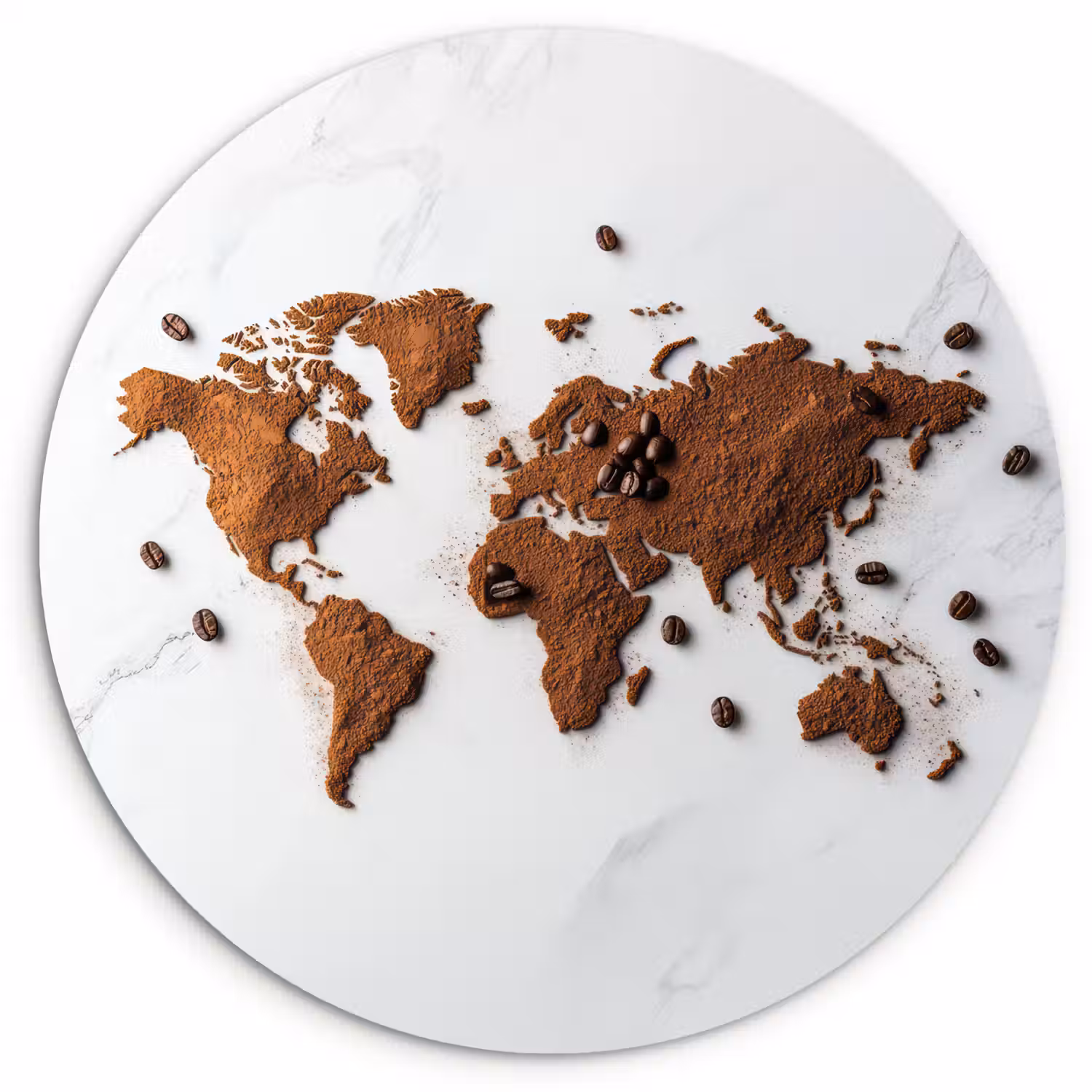 Wereldkaart - Koffie - Marmer Wandcirkel kunststof plaat 5mm dik klein -3d