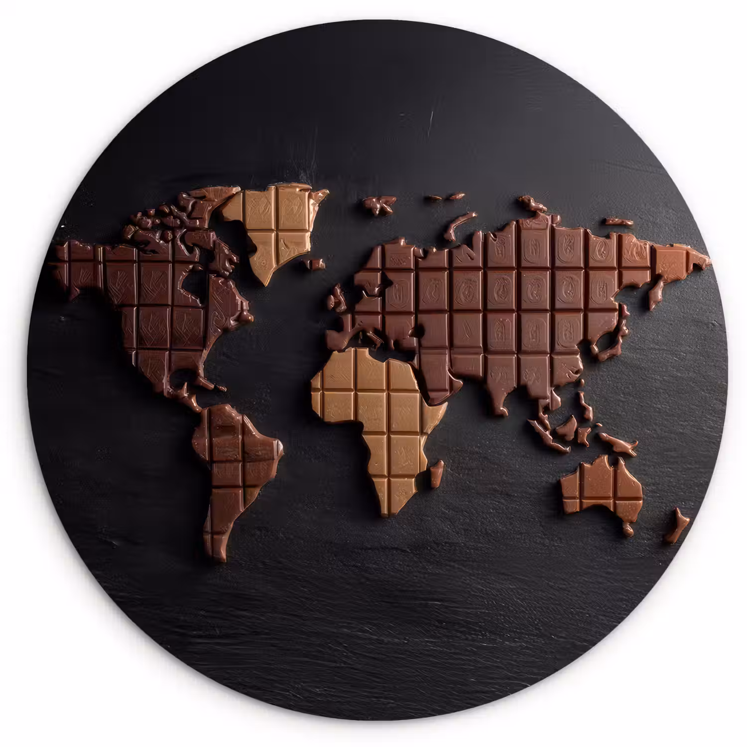 Wereldkaart - chocola - Smakelijke uitstraling Wandcirkel kunststof plaat 5mm dik klein -3d