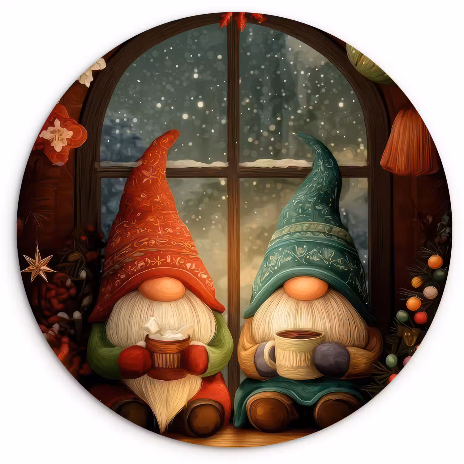 Gnooms - Kerst - Raam - Kleurrijk Wandcirkel kunststof plaat 5mm dik klein -3d