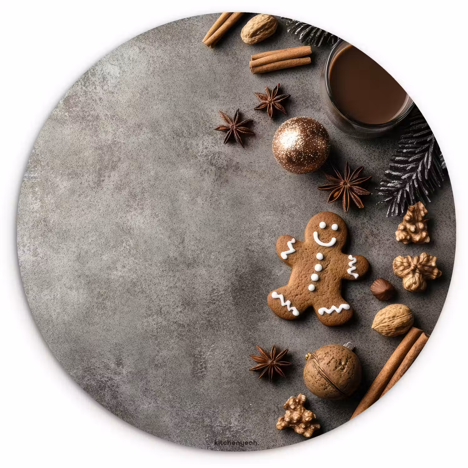 Winter - Kerst - Beton - Gingerbread man Wandcirkel kunststof plaat 5mm dik klein -3d