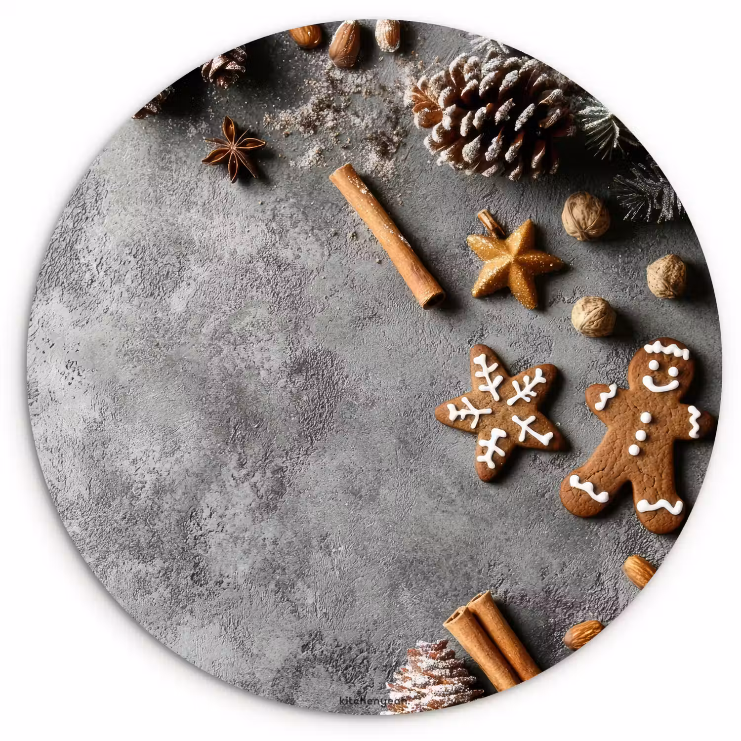 Winter - Kerst - Beton - Dennenappels Wandcirkel kunststof plaat 5mm dik klein -3d