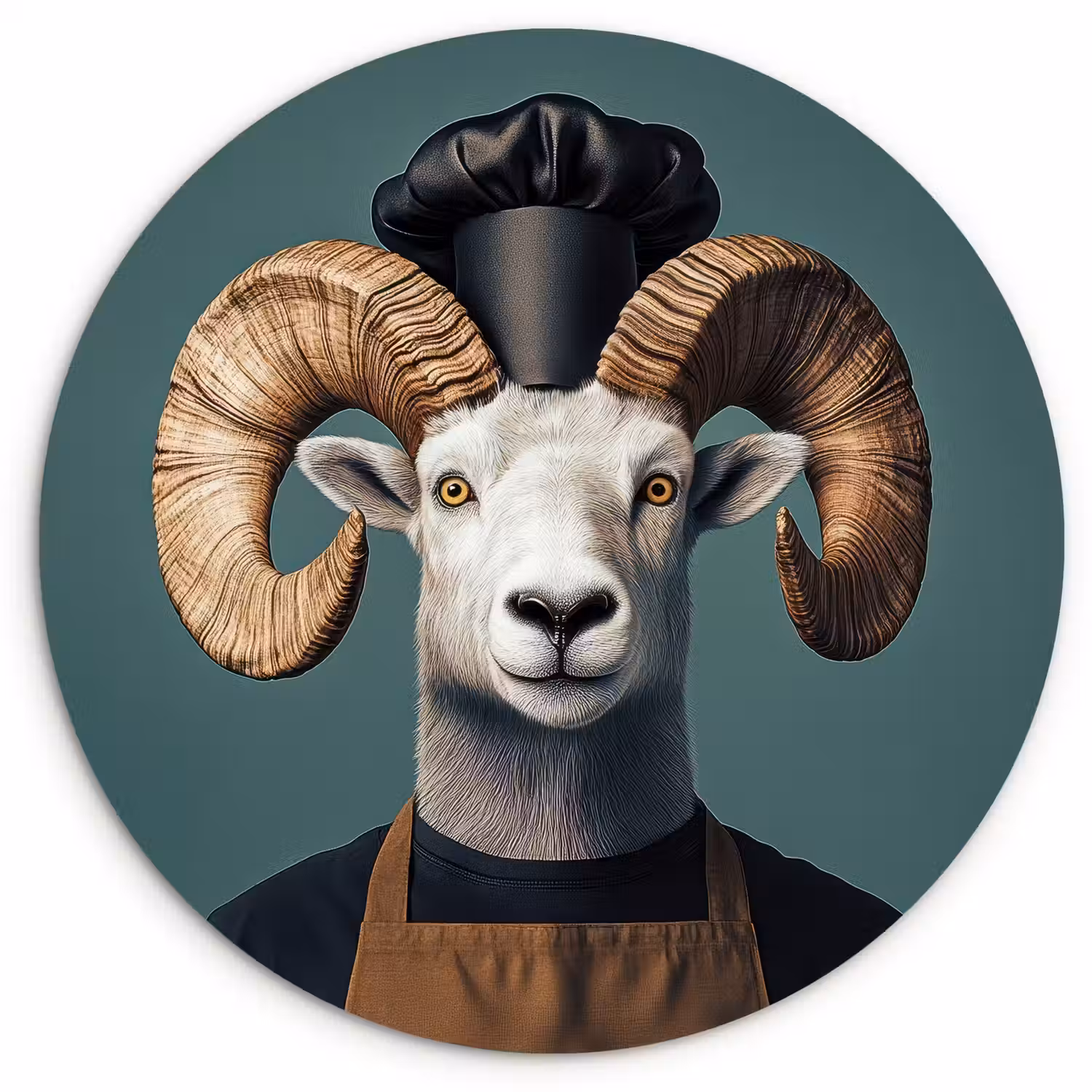 Geit - Hoorns - Kokskleding Wandcirkel kunststof plaat 5mm dik klein -3d