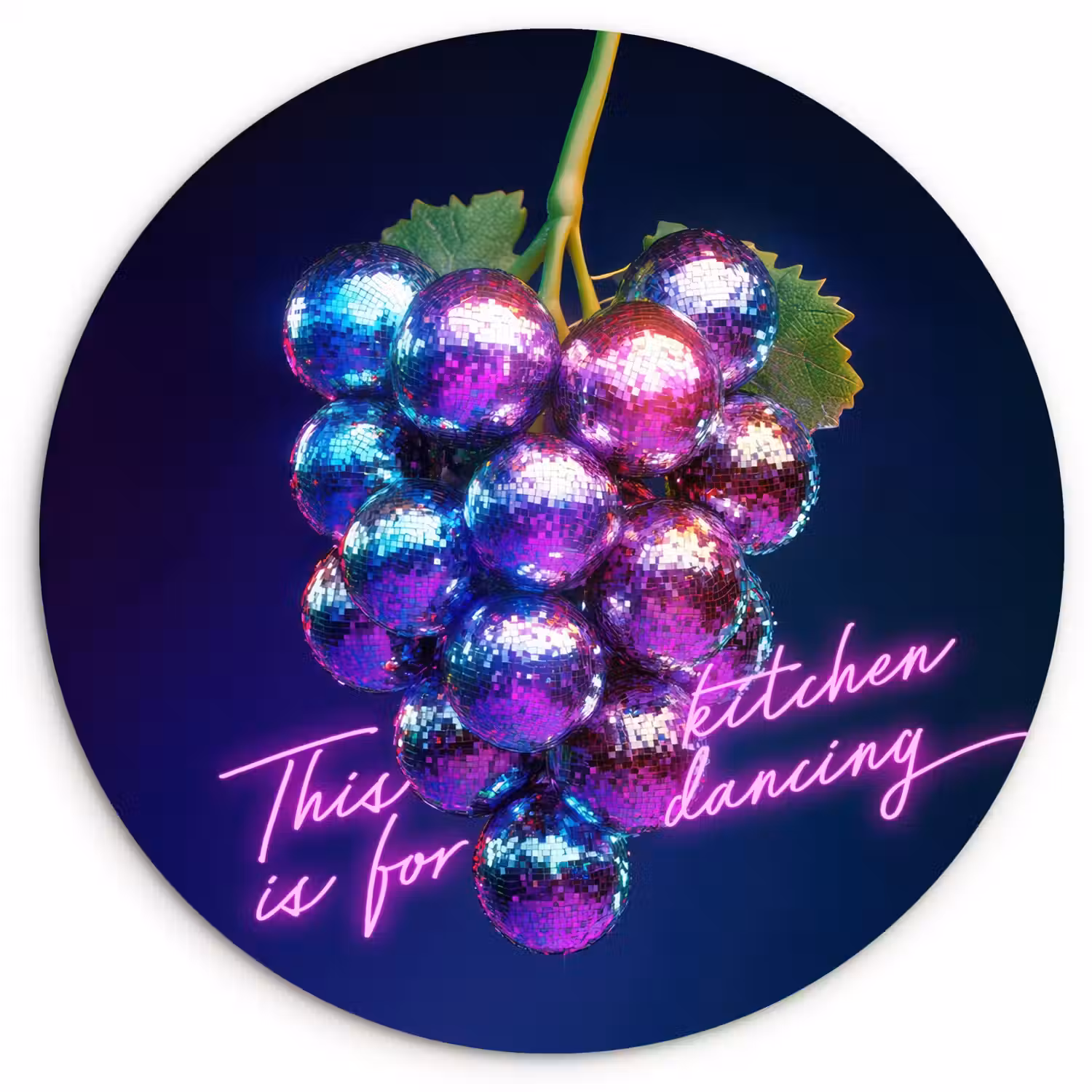 Quote - Neon - Disco - Druiven Wandcirkel kunststof plaat 5mm dik klein -3d