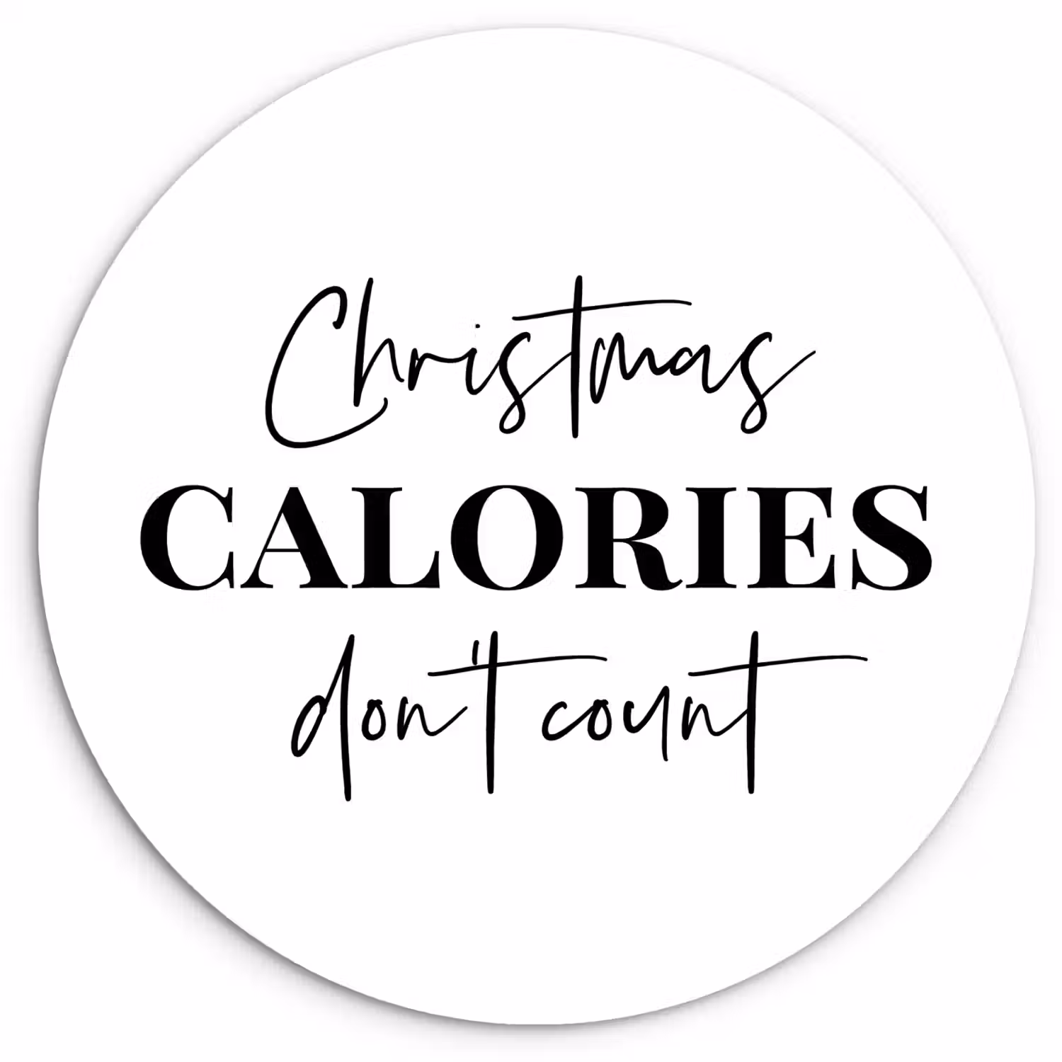 Kerst quote - Winter - Christmas calories - Wit Wandcirkel kunststof plaat 5mm dik klein -3d