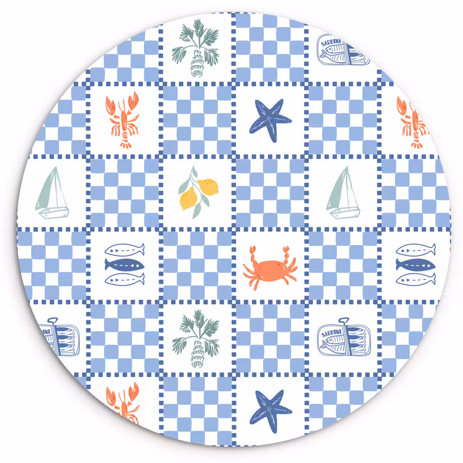 Zee - Sfeer- Mozaïek - Blauw Wandcirkel kunststof plaat 5mm dik klein 188 -3d
