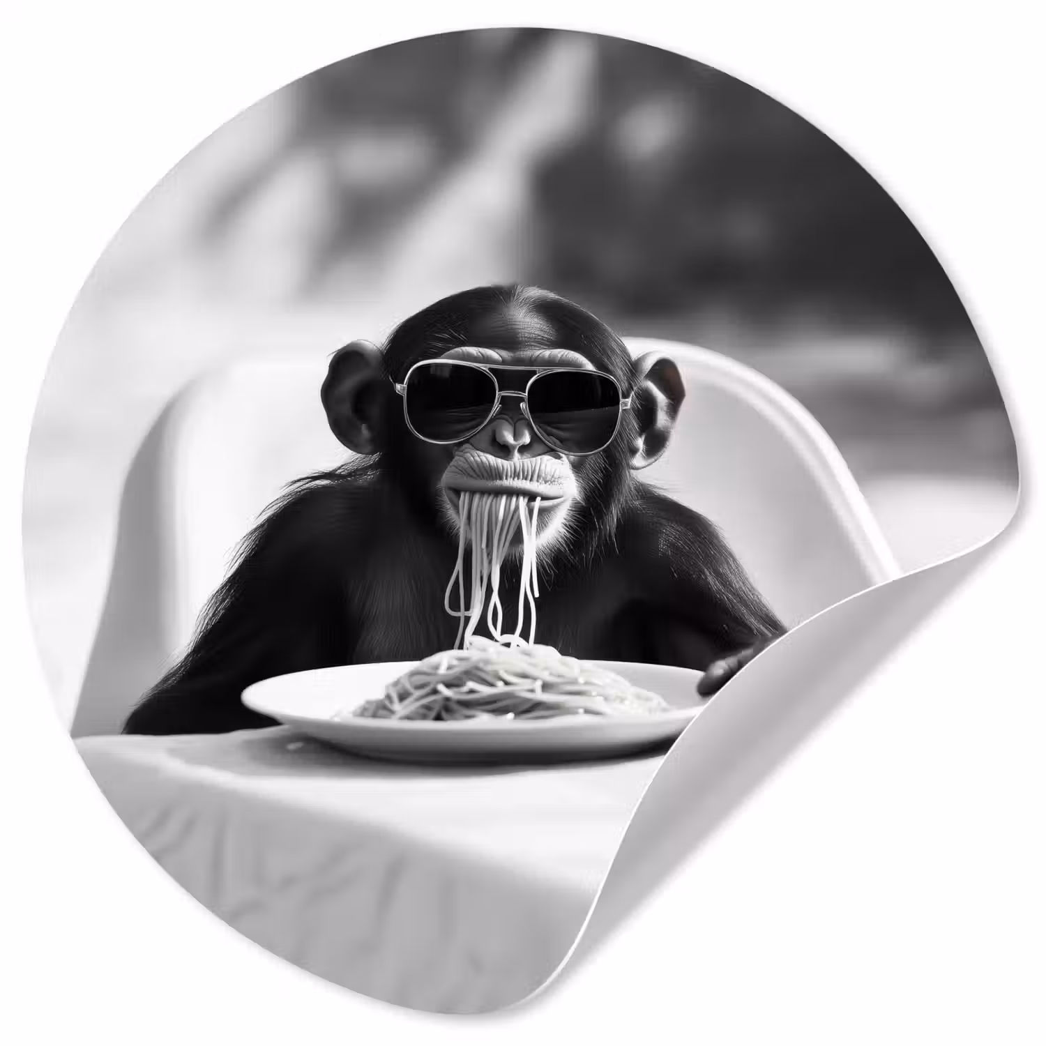 Aap - Spaghetti - Zonnebril - Zwart wit - Cool - Dier Wandcirkel behangsticker klein -3d