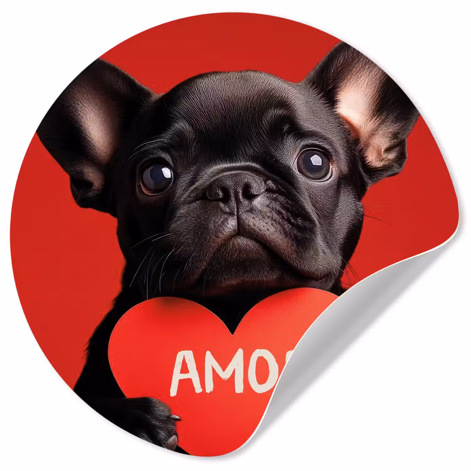 Amor - Hond - Hartje - Rood Wandcirkel behangsticker klein -3d