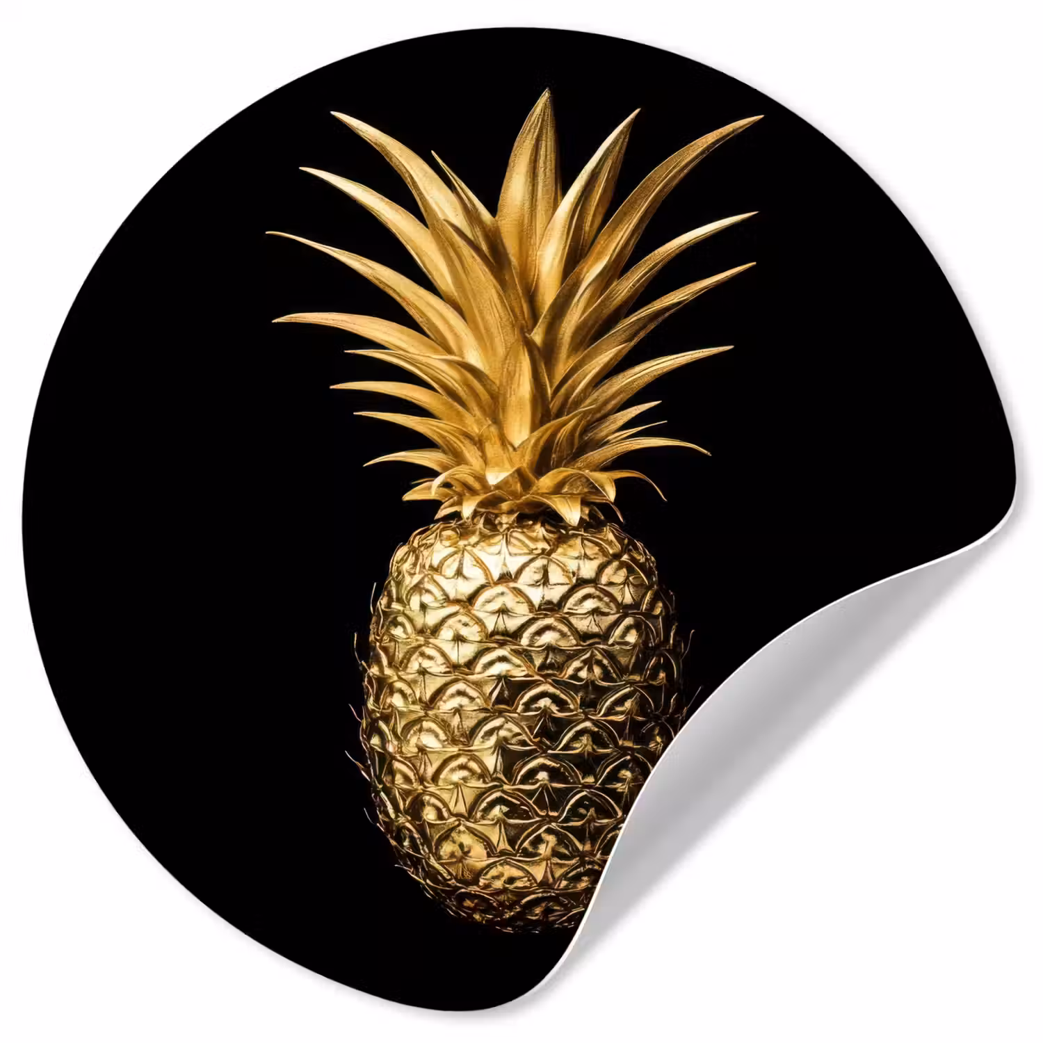 Ananas - Zwart - Goud - Luxe Wandcirkel behangsticker klein -3d