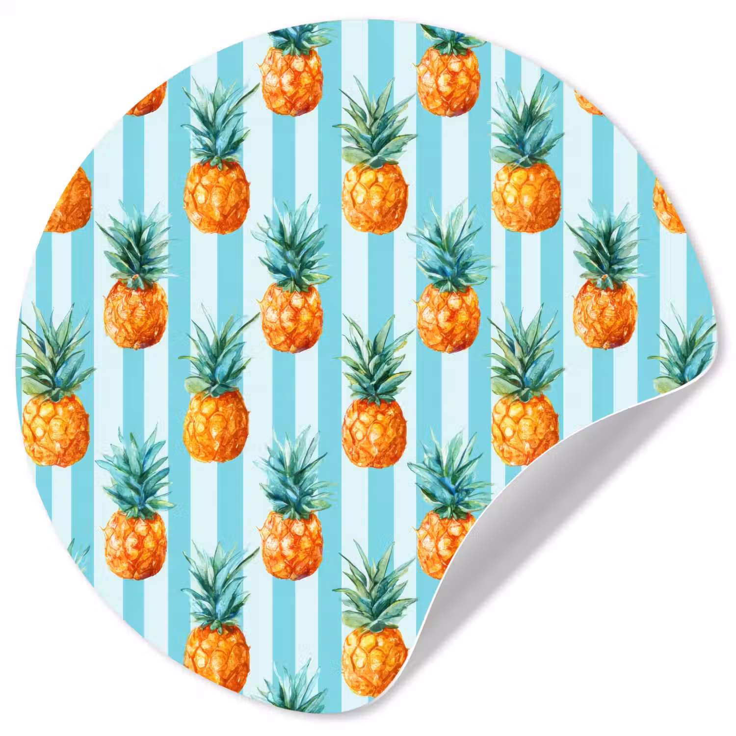 Ananas - Strepen - Groen Wandcirkel behangsticker klein 186 -3d